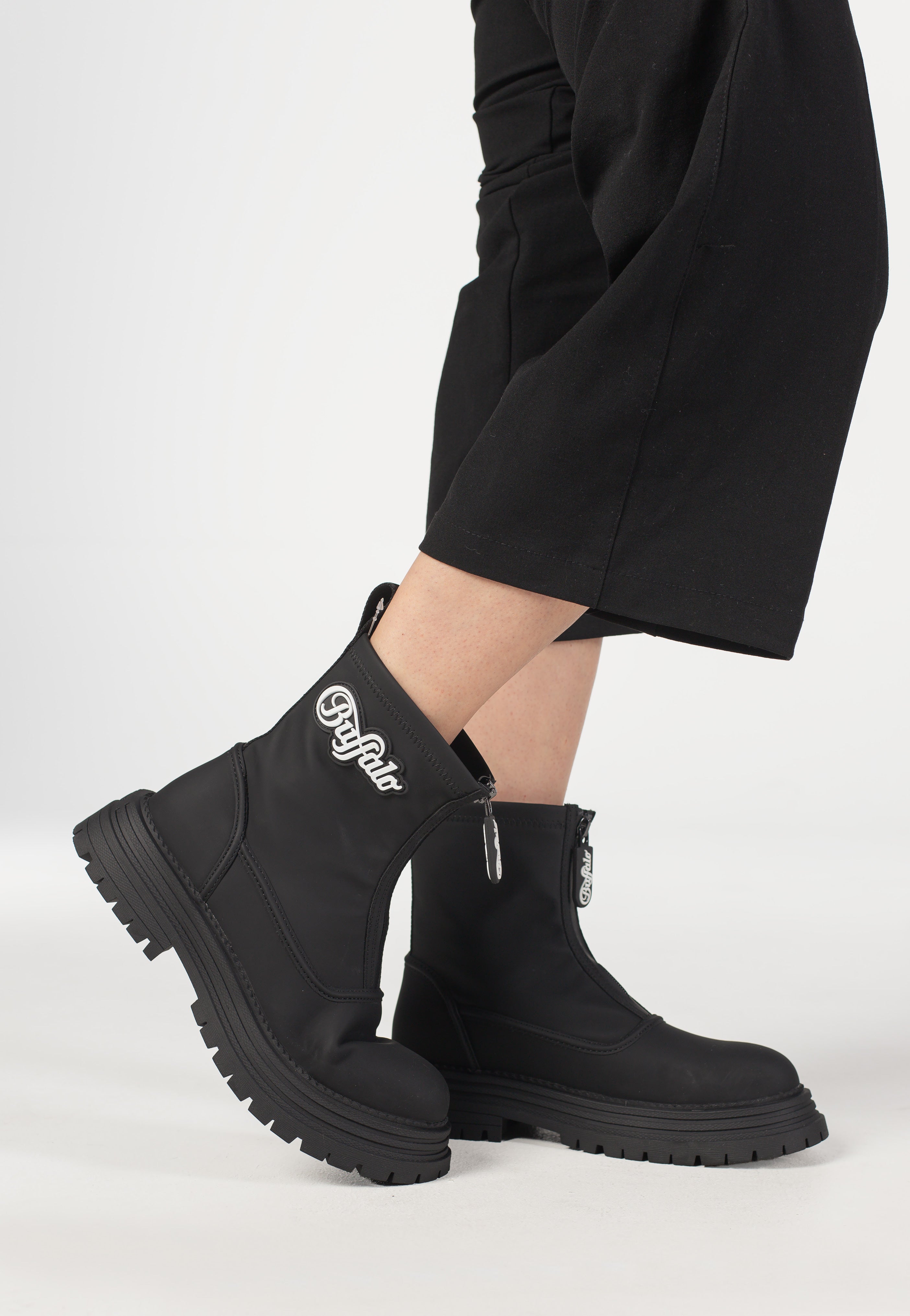 Buffalo Lennox Rain Zip Vegan Rubber Nappa Black - Girl Shoes