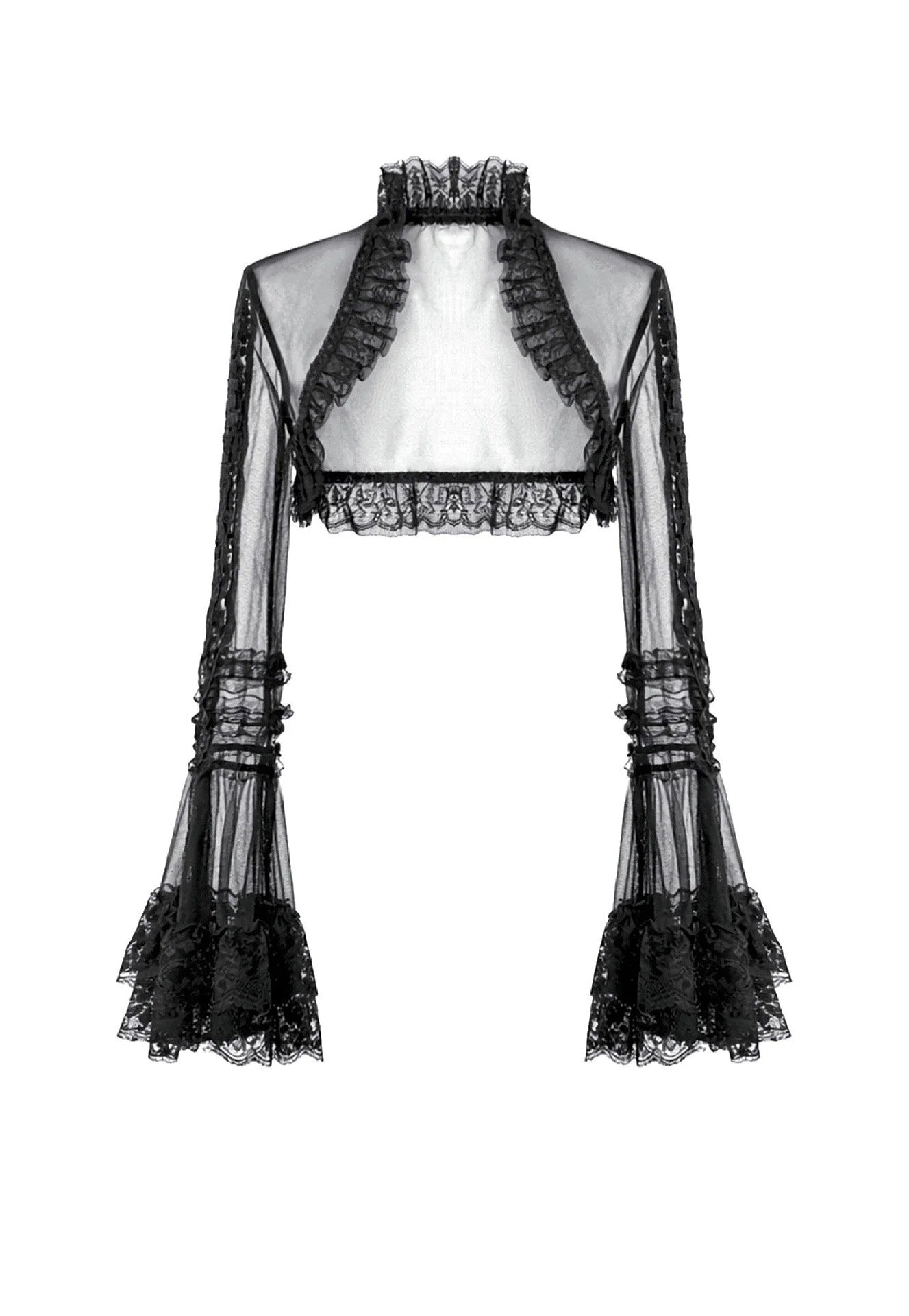 Dark In Love Gothic Romantic Mesh With Ruffled High Neck Black Bolero | Women-Image