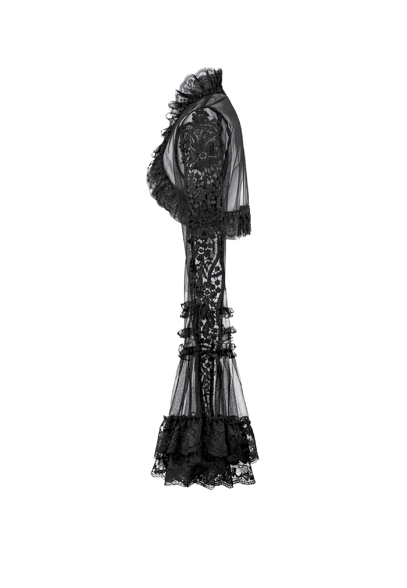 Dark In Love Gothic Romantic Mesh With Ruffled High Neck Black Bolero | Women-Image