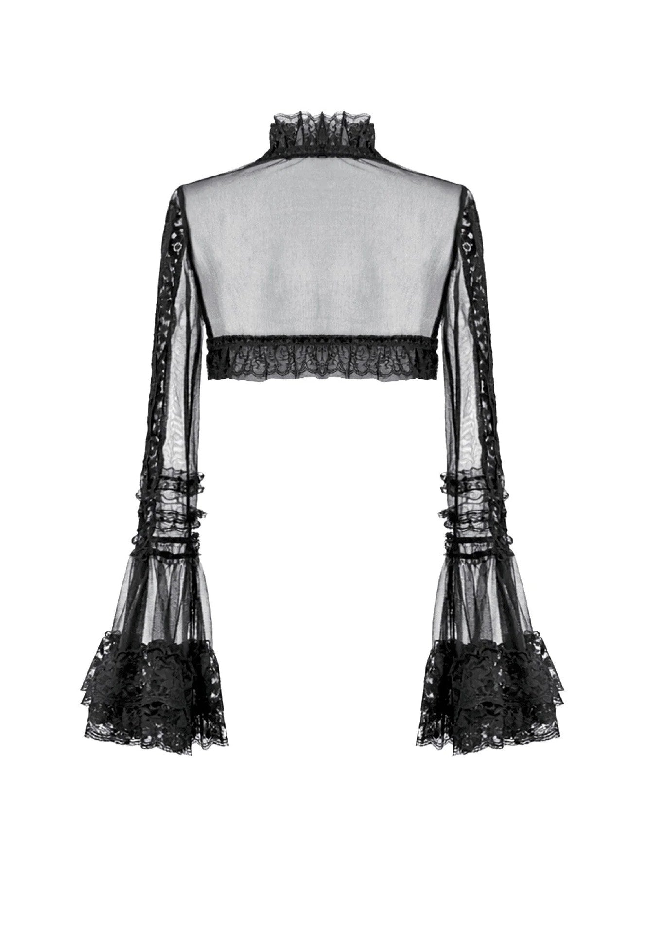 Dark In Love Gothic Romantic Mesh With Ruffled High Neck Black Bolero | Women-Image
