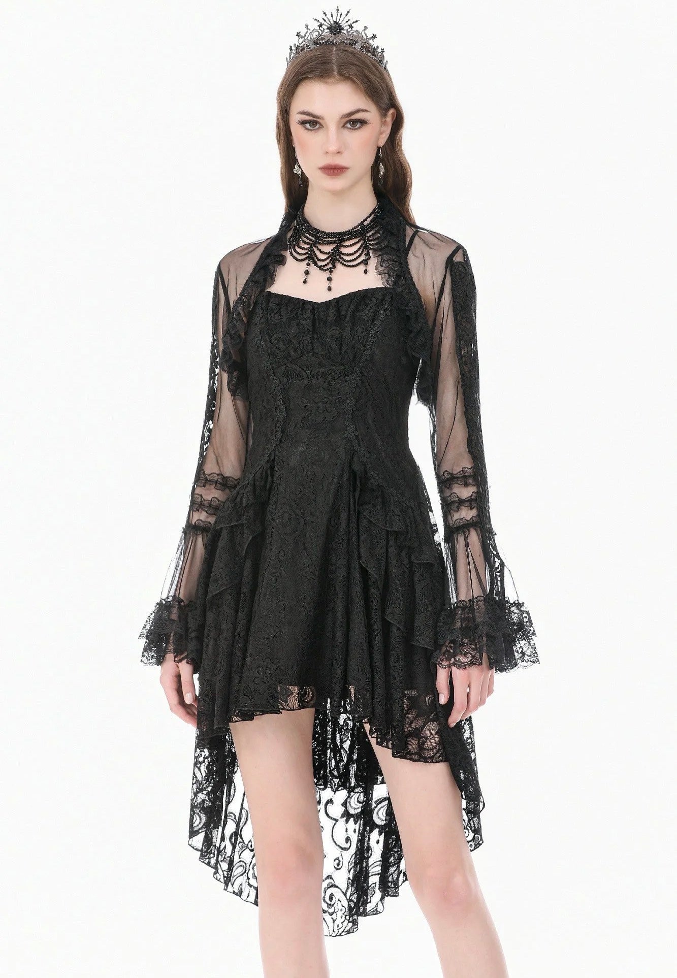 Dark In Love Gothic Romantic Mesh With Ruffled High Neck Black Bolero | Women-Image
