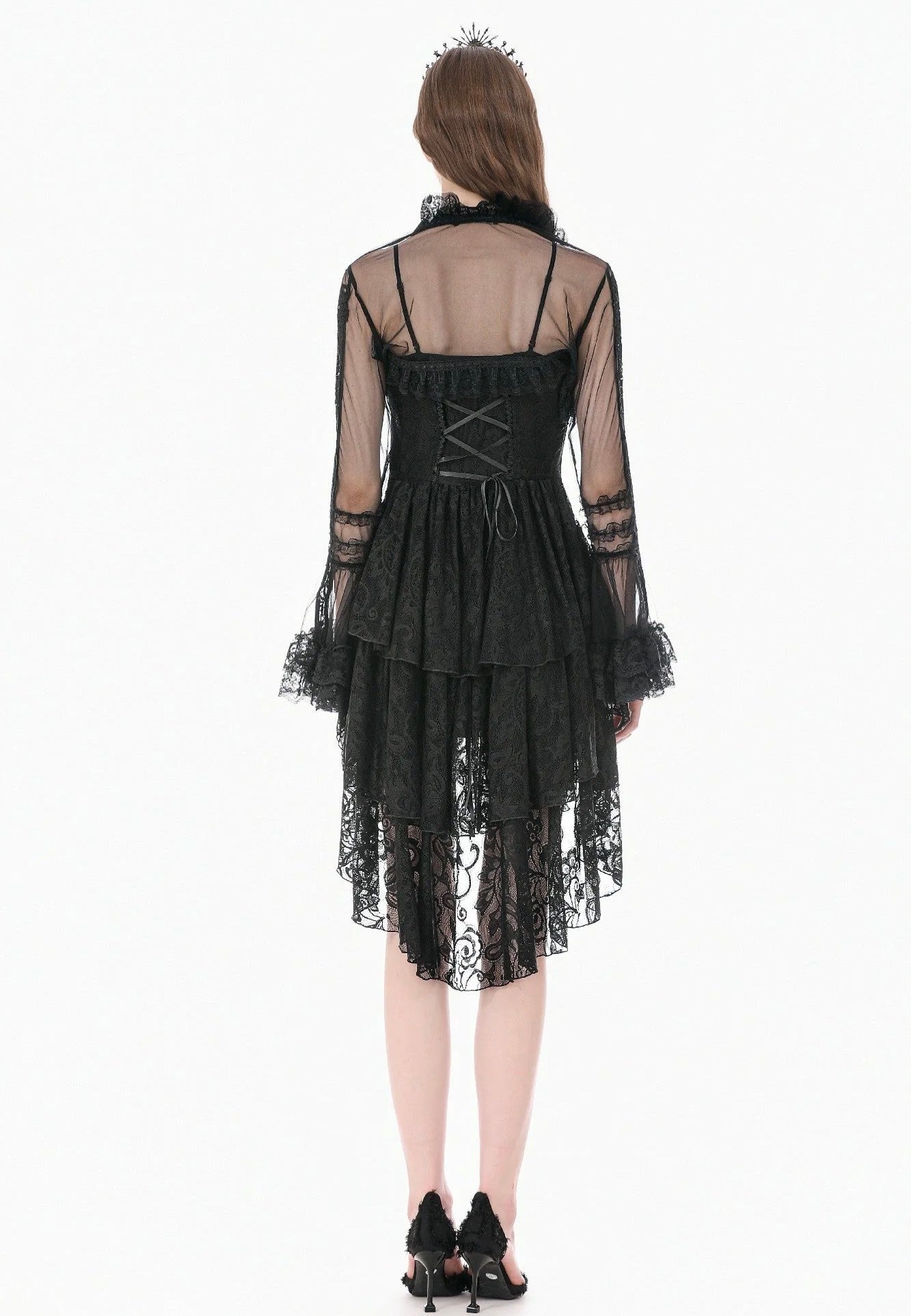 Dark In Love Gothic Romantic Mesh With Ruffled High Neck Black Bolero | Women-Image