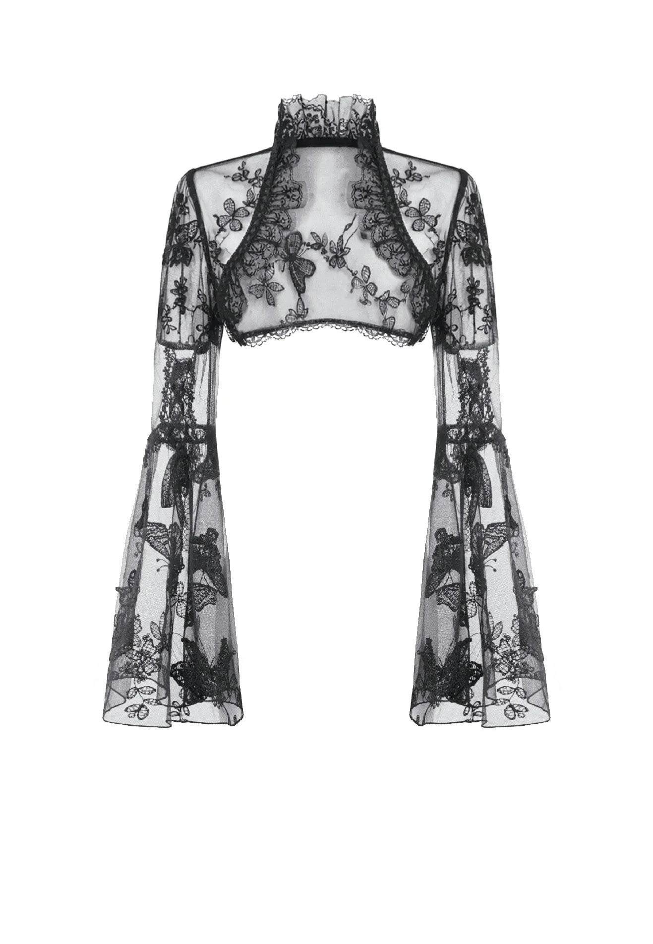 Dark In Love Gothic Ruffled Butterfly Embroidery Sheer Lace Bolero | Women-Image