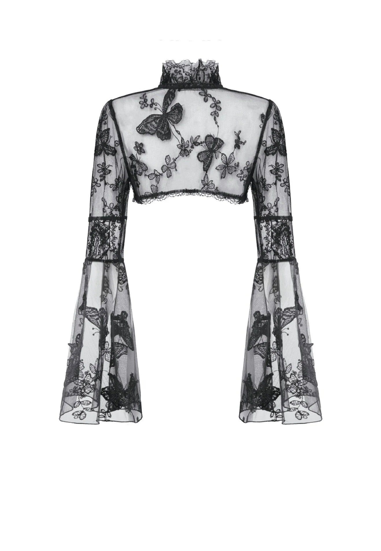 Dark In Love Gothic Ruffled Butterfly Embroidery Sheer Lace Bolero | Women-Image