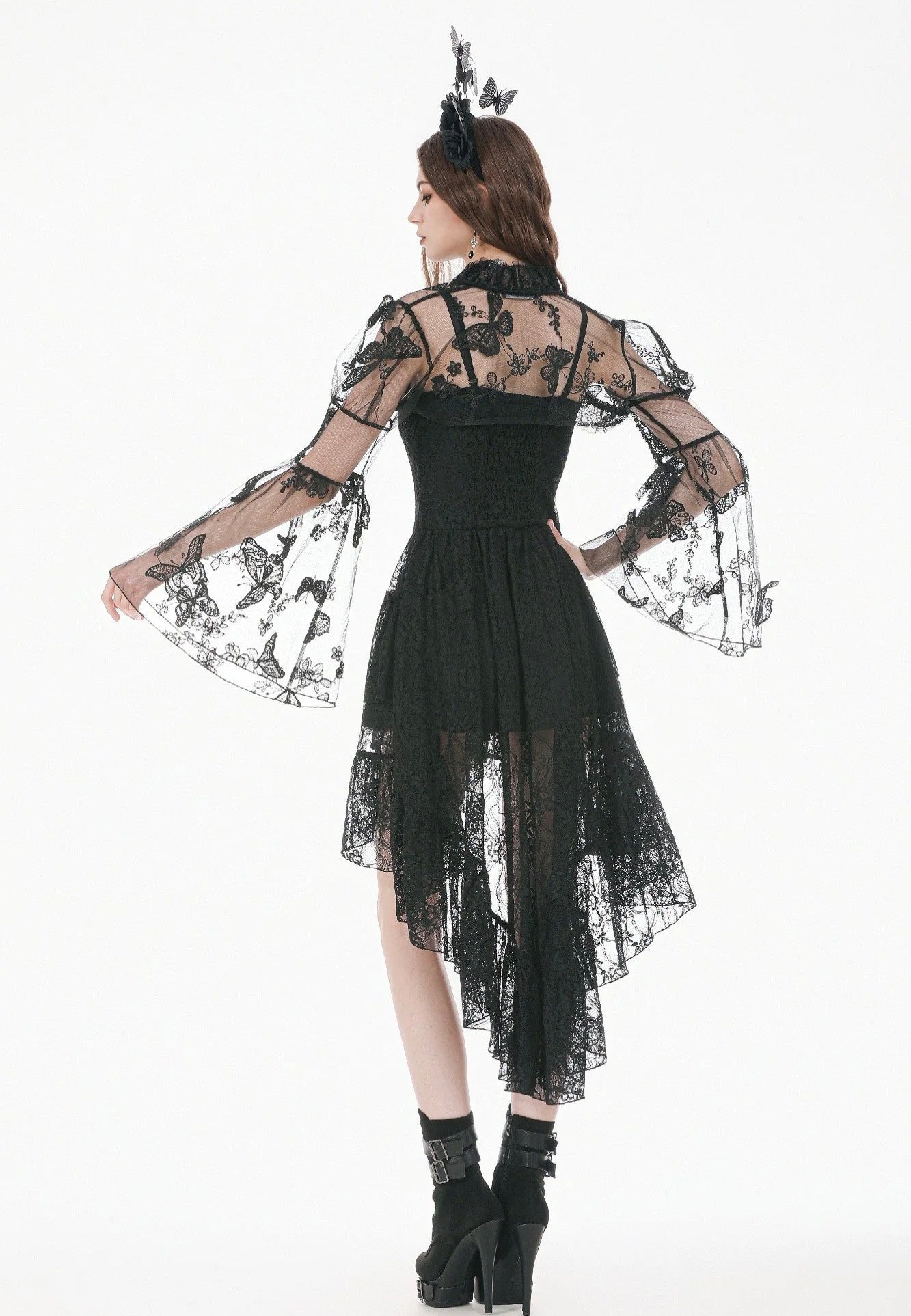Dark In Love Gothic Ruffled Butterfly Embroidery Sheer Lace Bolero | Women-Image