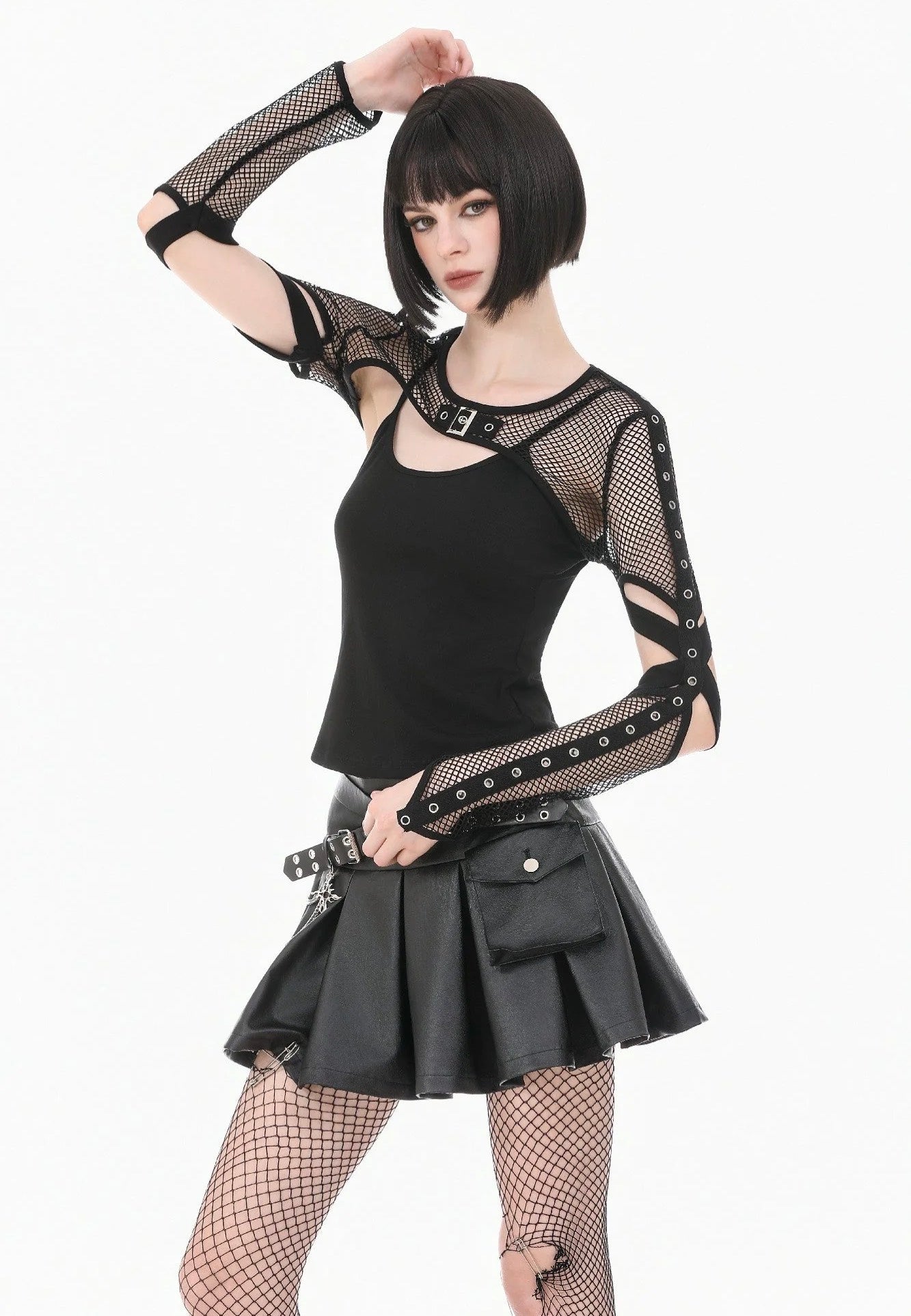 Dark In Love Tech-Punk Elastic Mesh Shrug Black Bolero | Women-Image