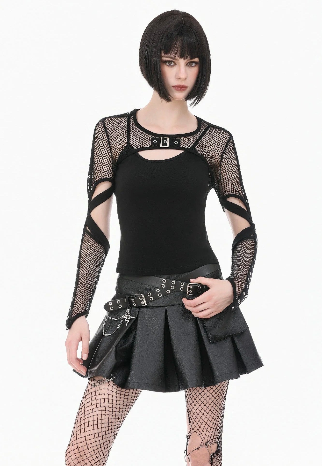 Dark In Love Tech-Punk Elastic Mesh Shrug Black Bolero | Women-Image