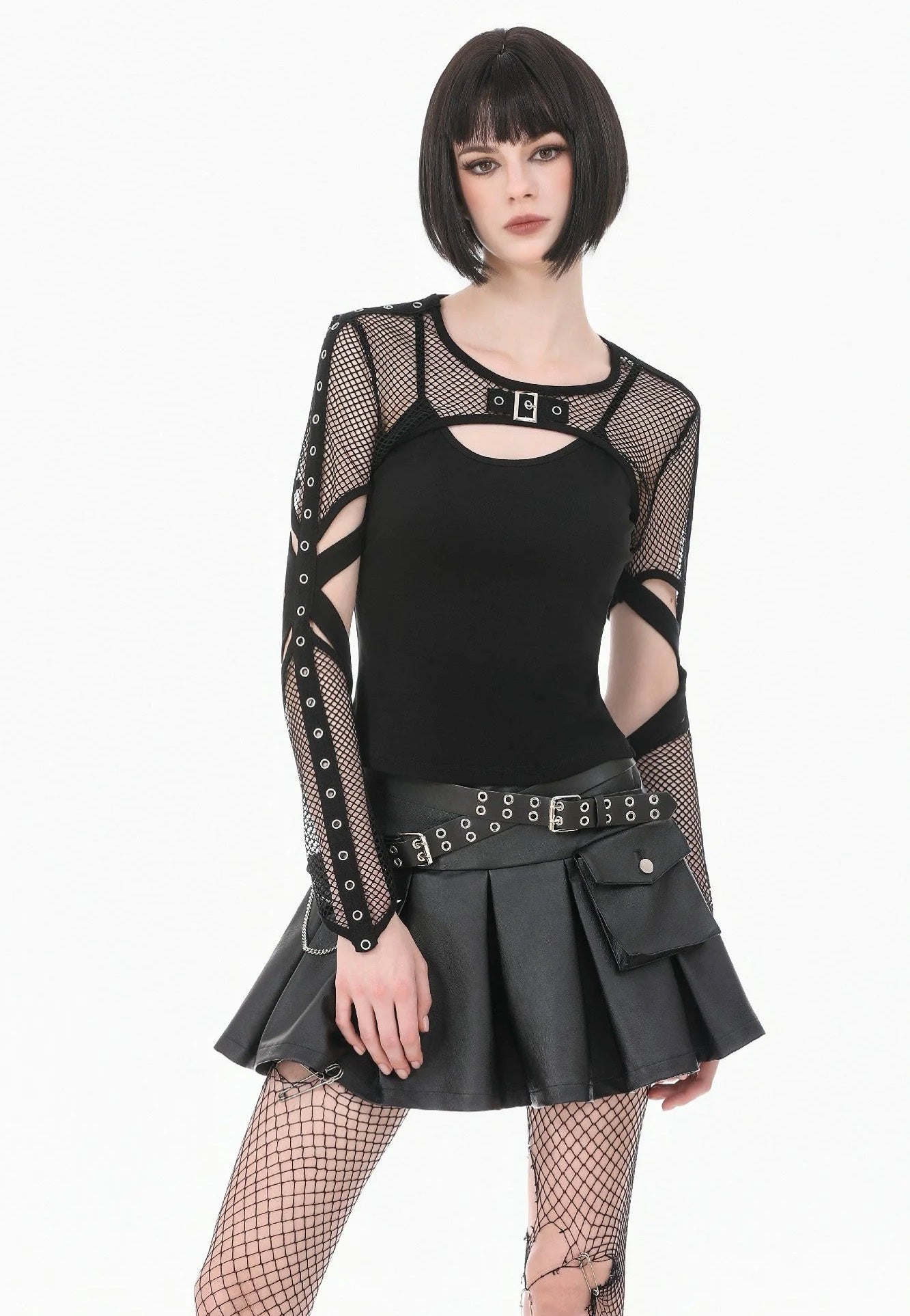 Dark In Love Tech-Punk Elastic Mesh Shrug Black Bolero | Women-Image