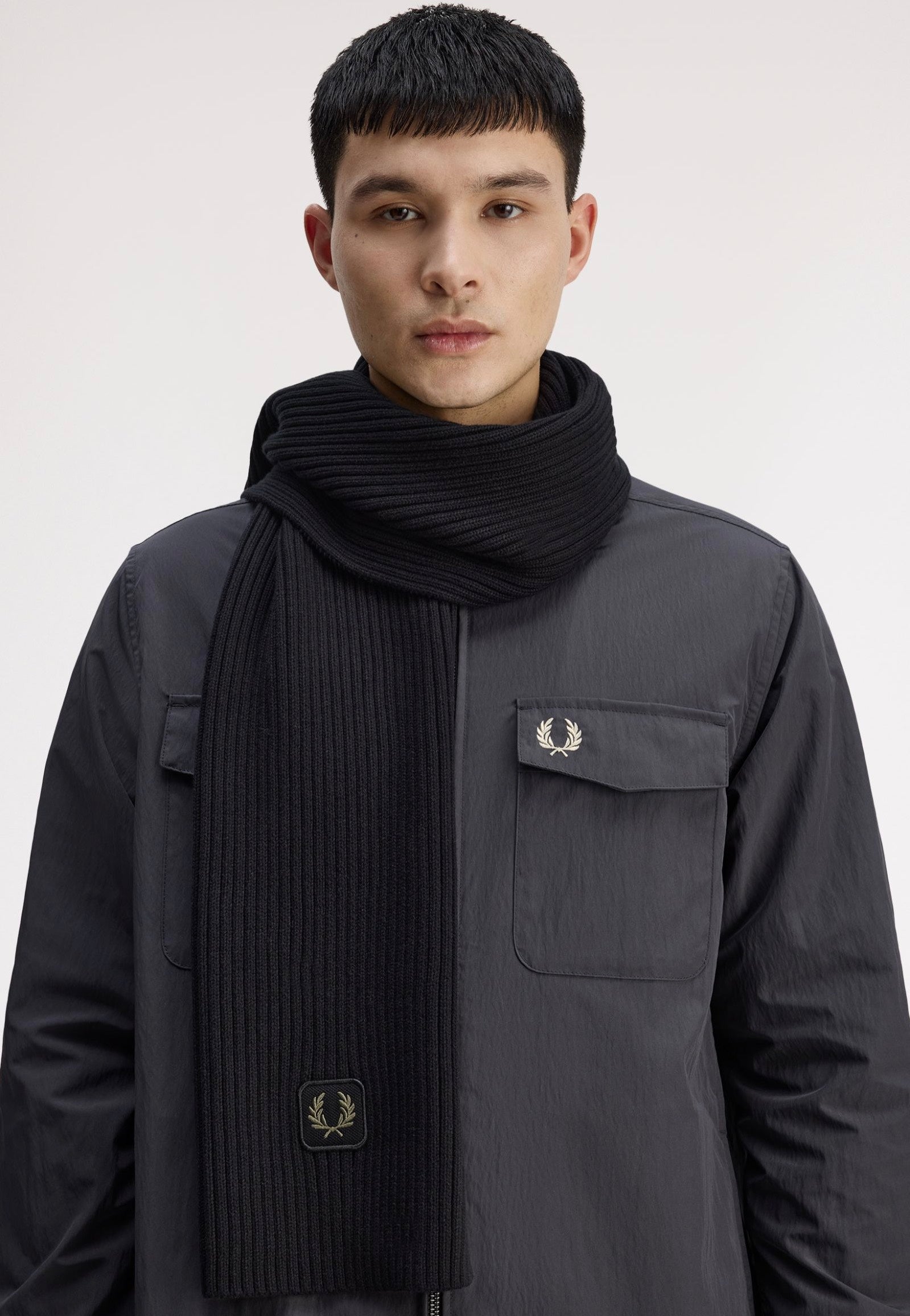 Fred Perry - Cotton Ribbed Black - Scarf | Neutral-Image