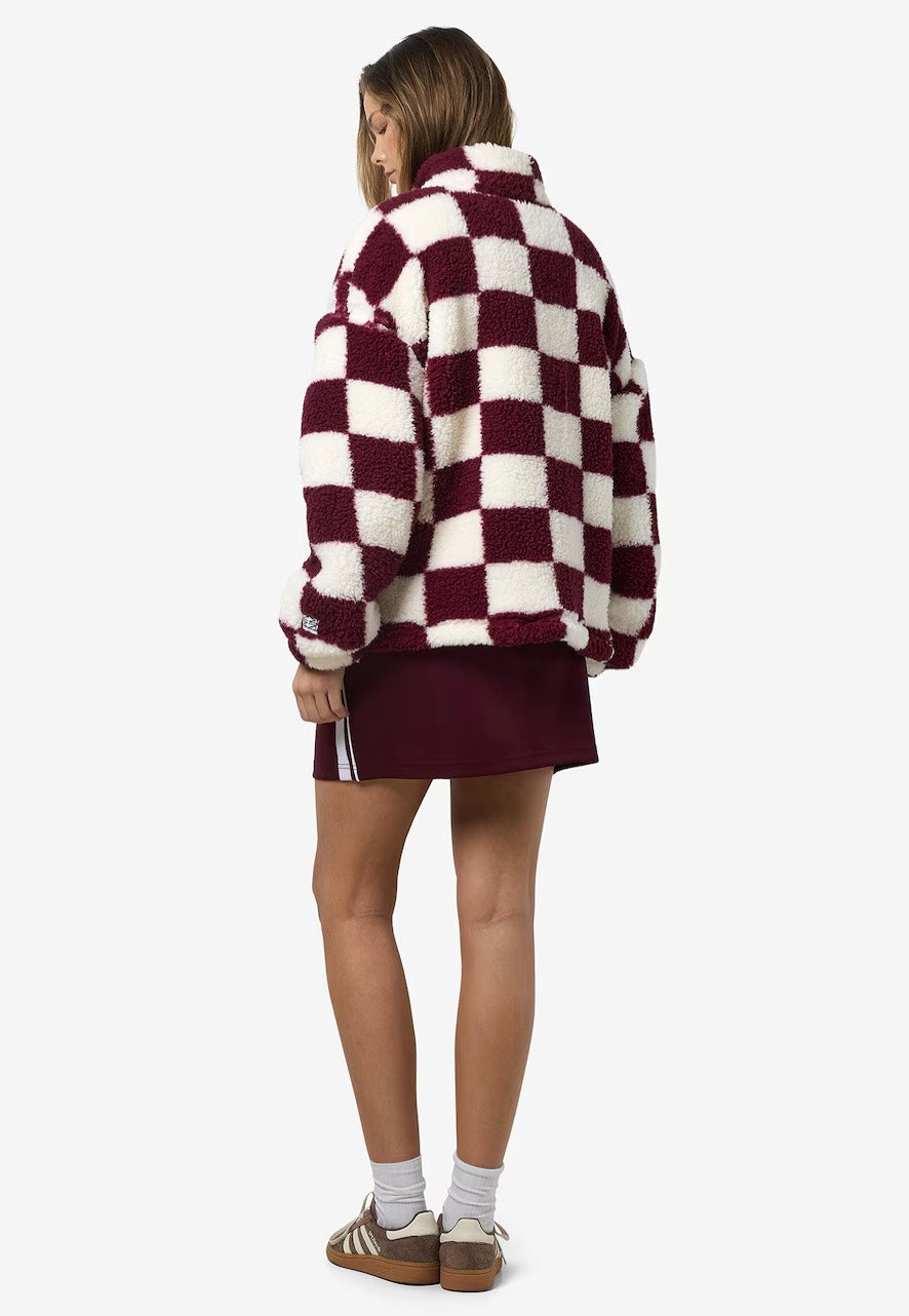 Noisy May - Luca Check Soft Fleece Wine Cloud Dancer - Jacket | Women-Image