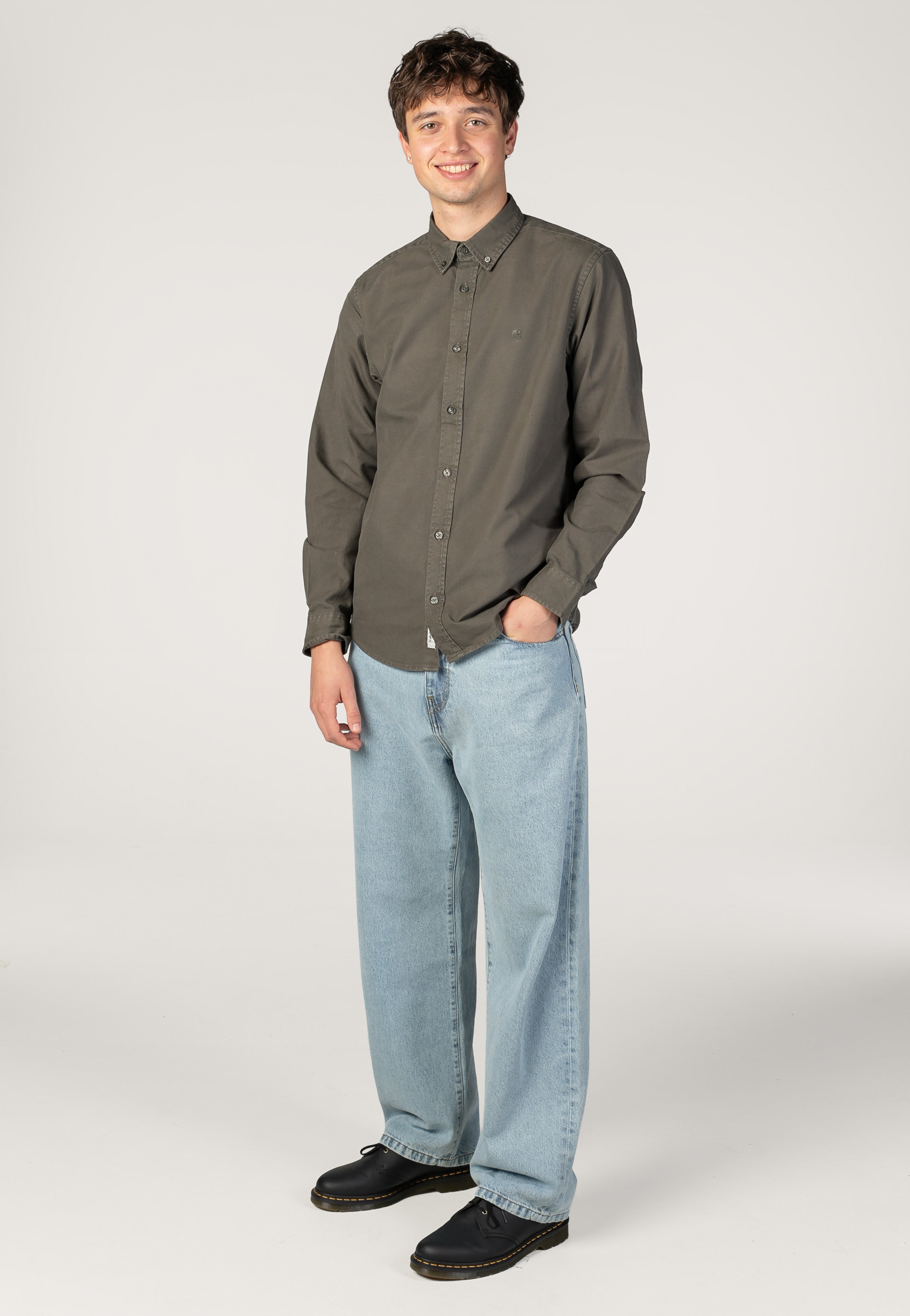 Carhartt WIP Bolton Garment Dyed Shungite Košile | Men-Image