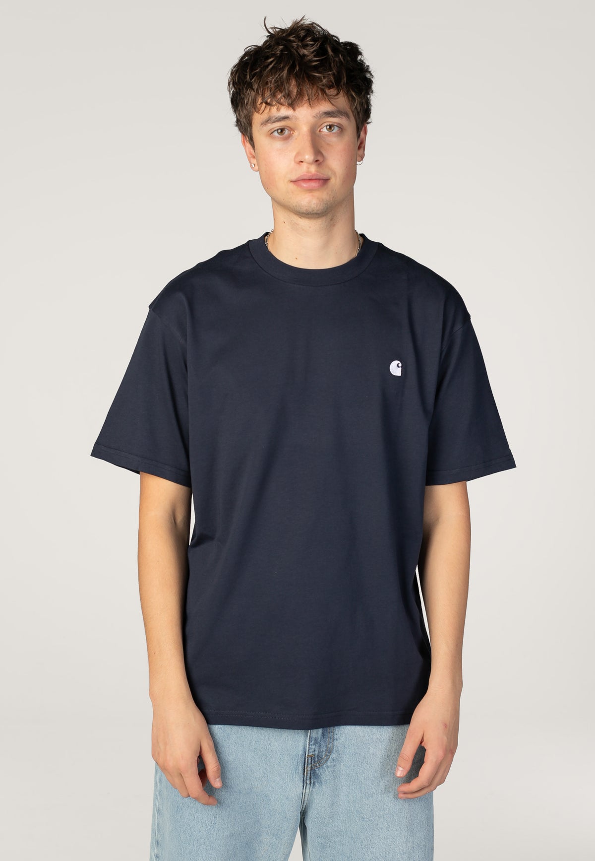 Carhartt WIP Madison Dark Navy / White T-Shirt | Men-Image