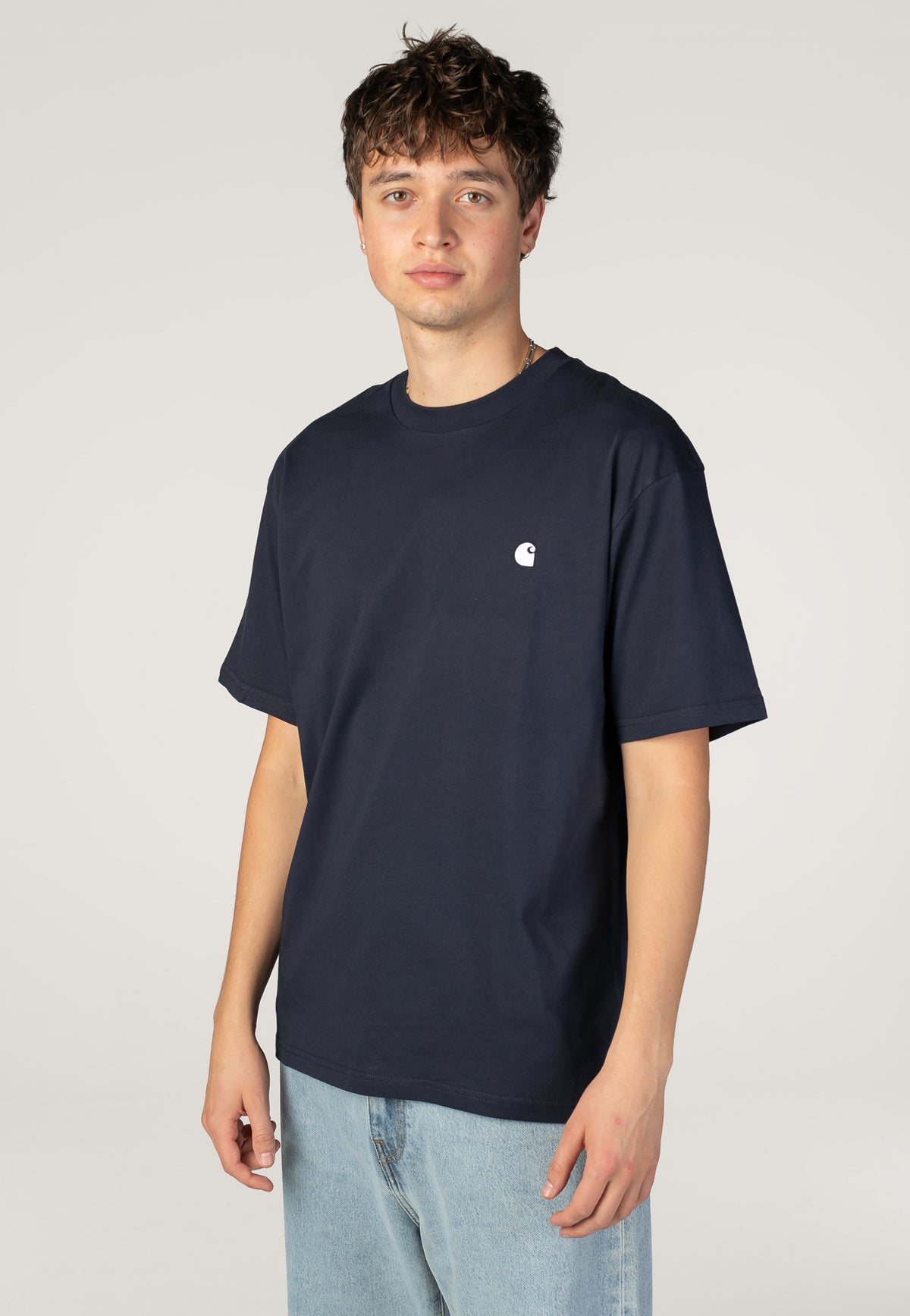 Carhartt WIP Madison Dark Navy / White T-Shirt | Men-Image