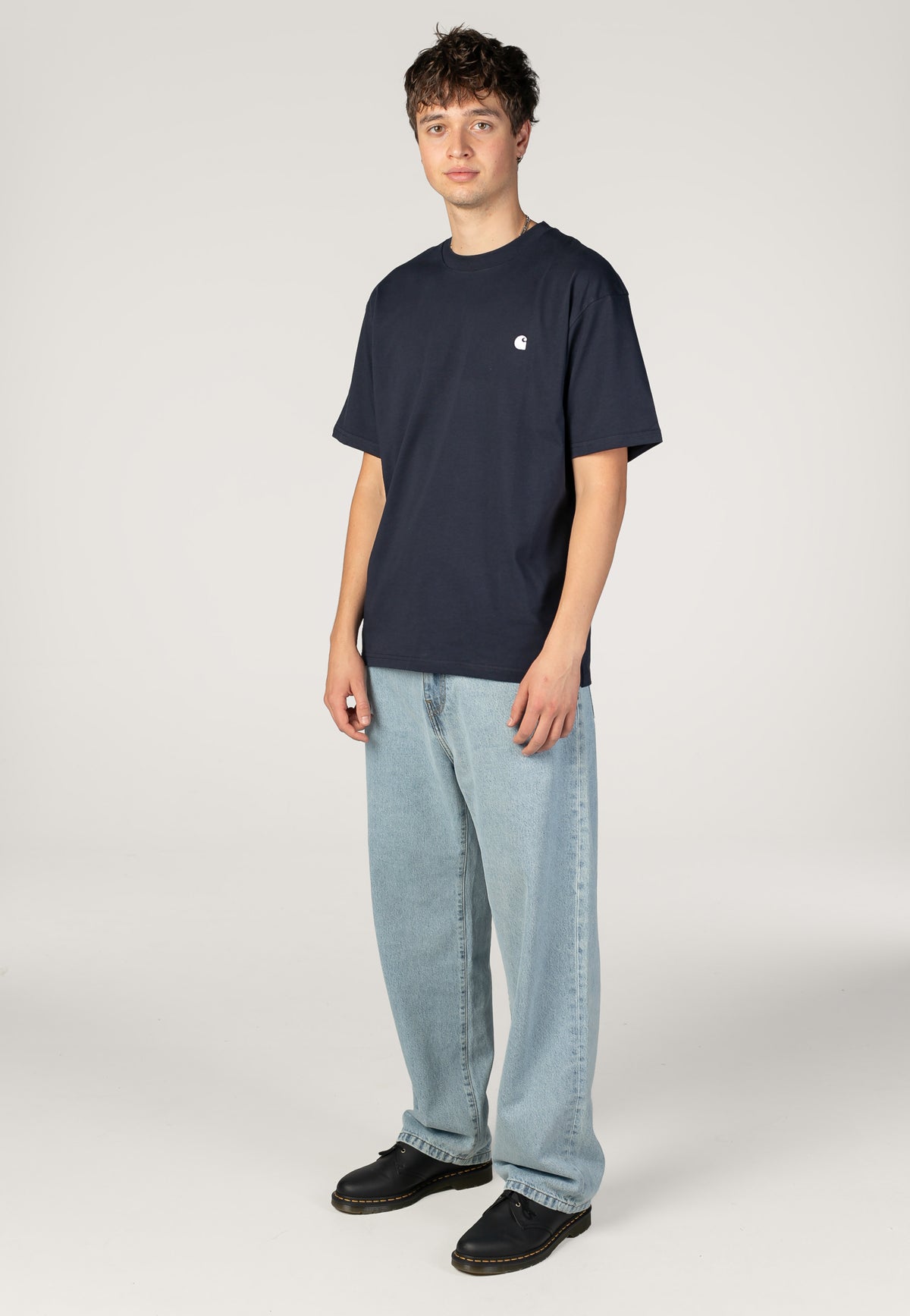 Carhartt WIP Madison Dark Navy / White T-Shirt | Men-Image