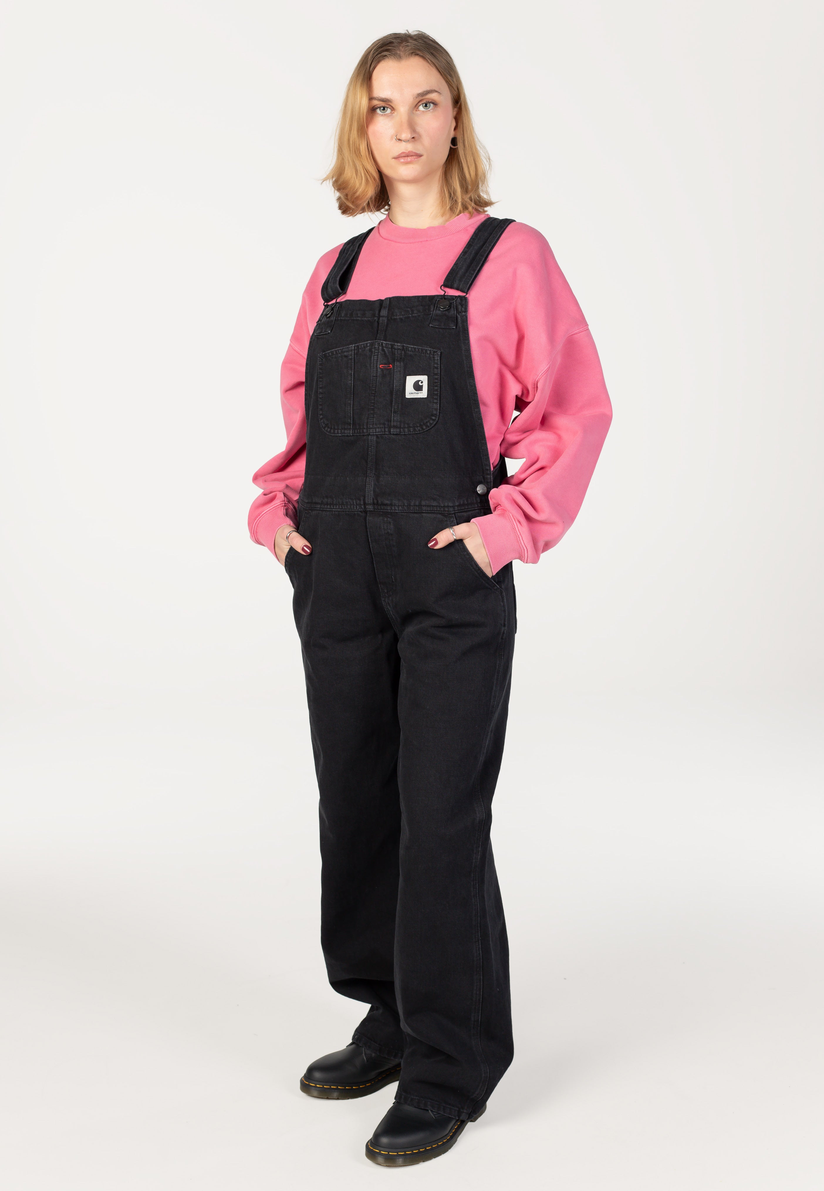 パンツ carhartt BIB OVERALL Black (stone washed W' Bib Overall Straight Stone Washed Black - Pants