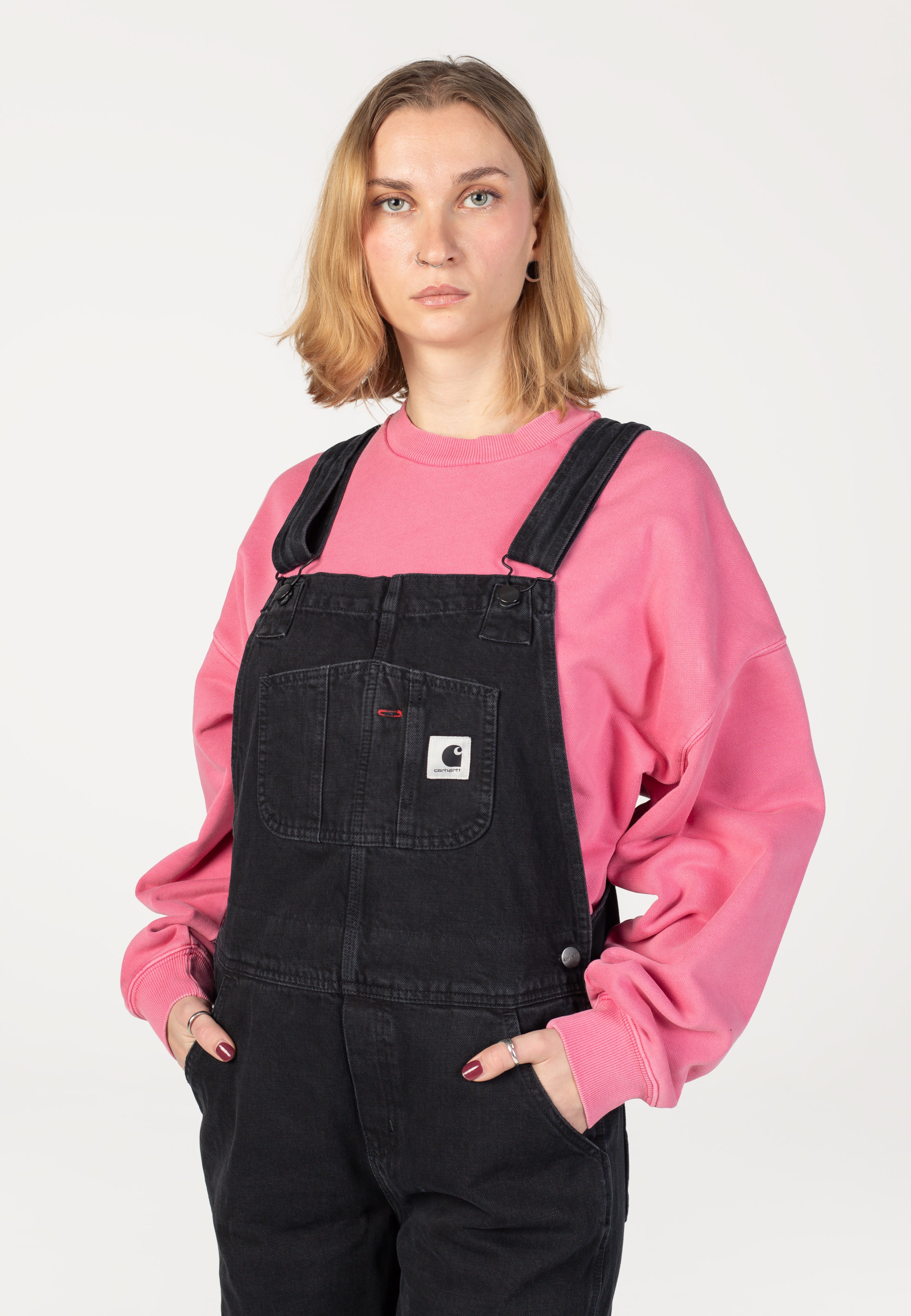 パンツ carhartt BIB OVERALL Black (stone washed Carhartt WIP - W' Bib Overall Straight Stone Washed Black - Pants