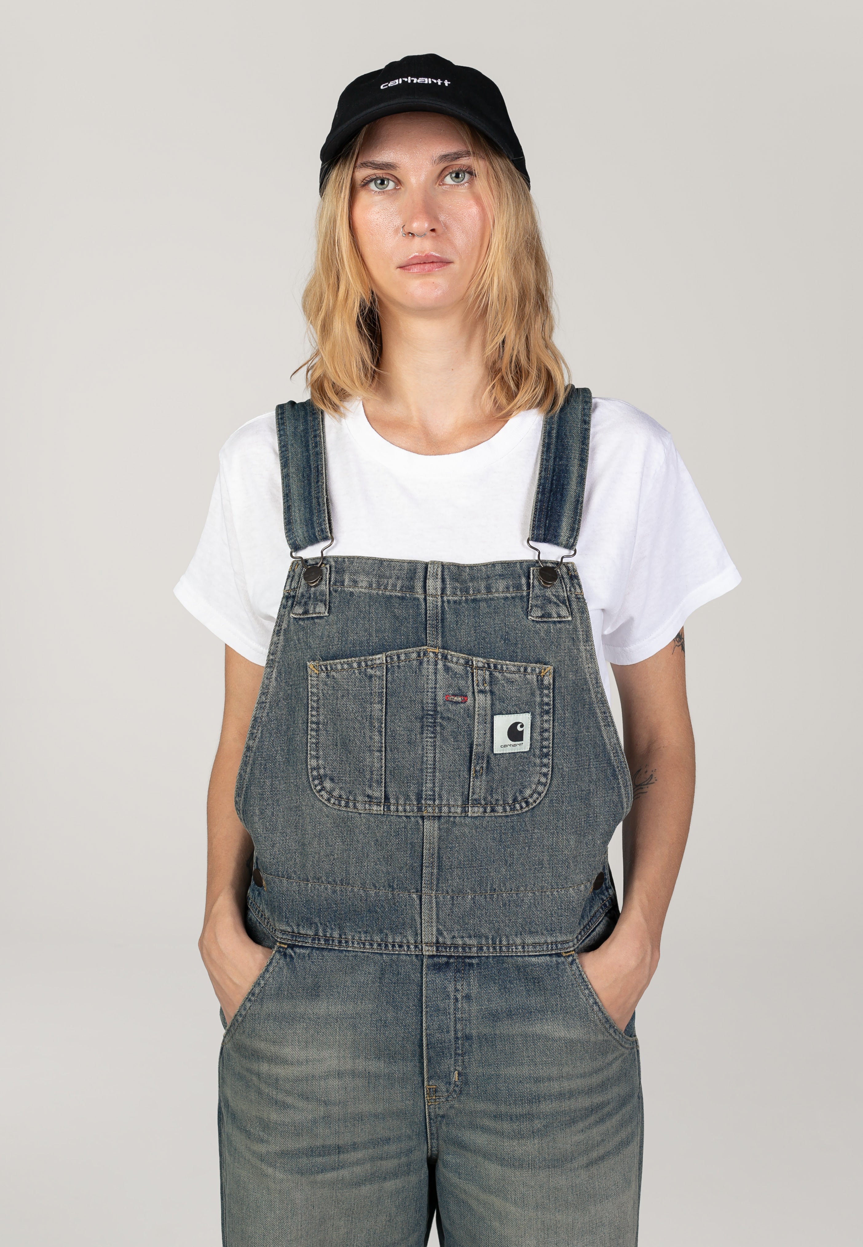 Carhartt WIP - W' Bib Overall Straight Worn Used Wash Blue - Pants | Women-Image