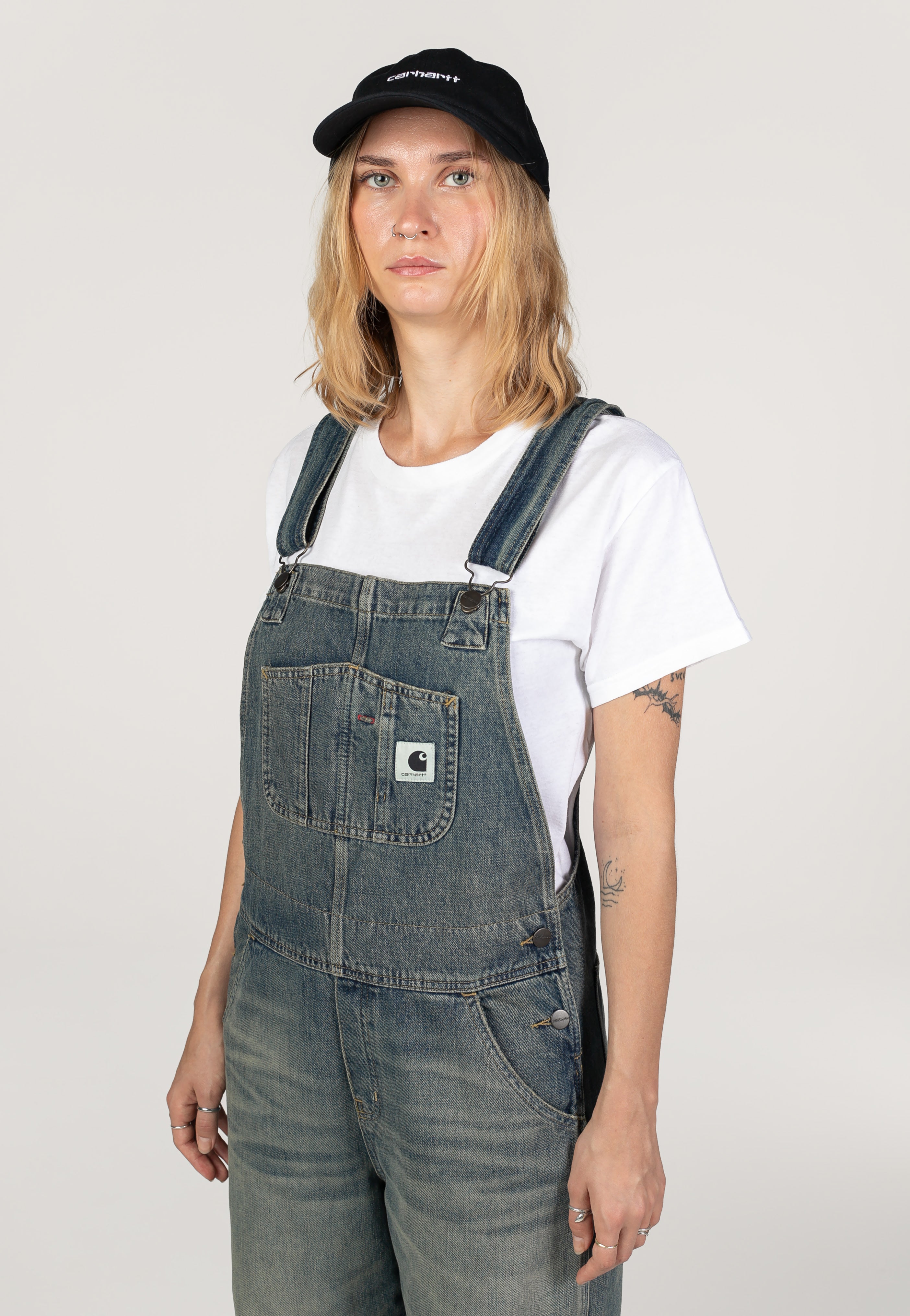 Carhartt WIP - W' Bib Overall Straight Worn Used Wash Blue - Pants | Women-Image