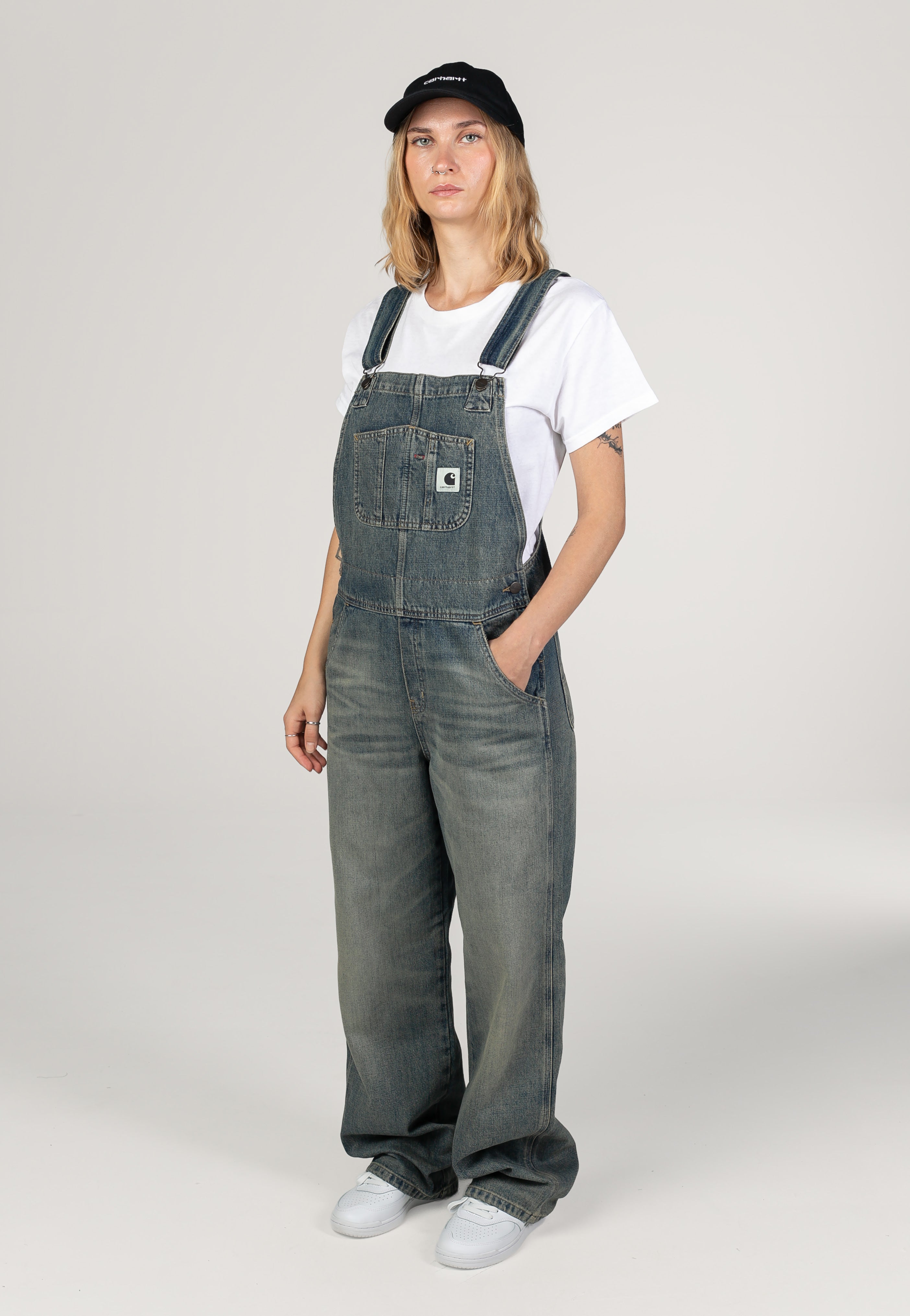 Carhartt WIP - W' Bib Overall Straight Worn Used Wash Blue - Pants | Women-Image