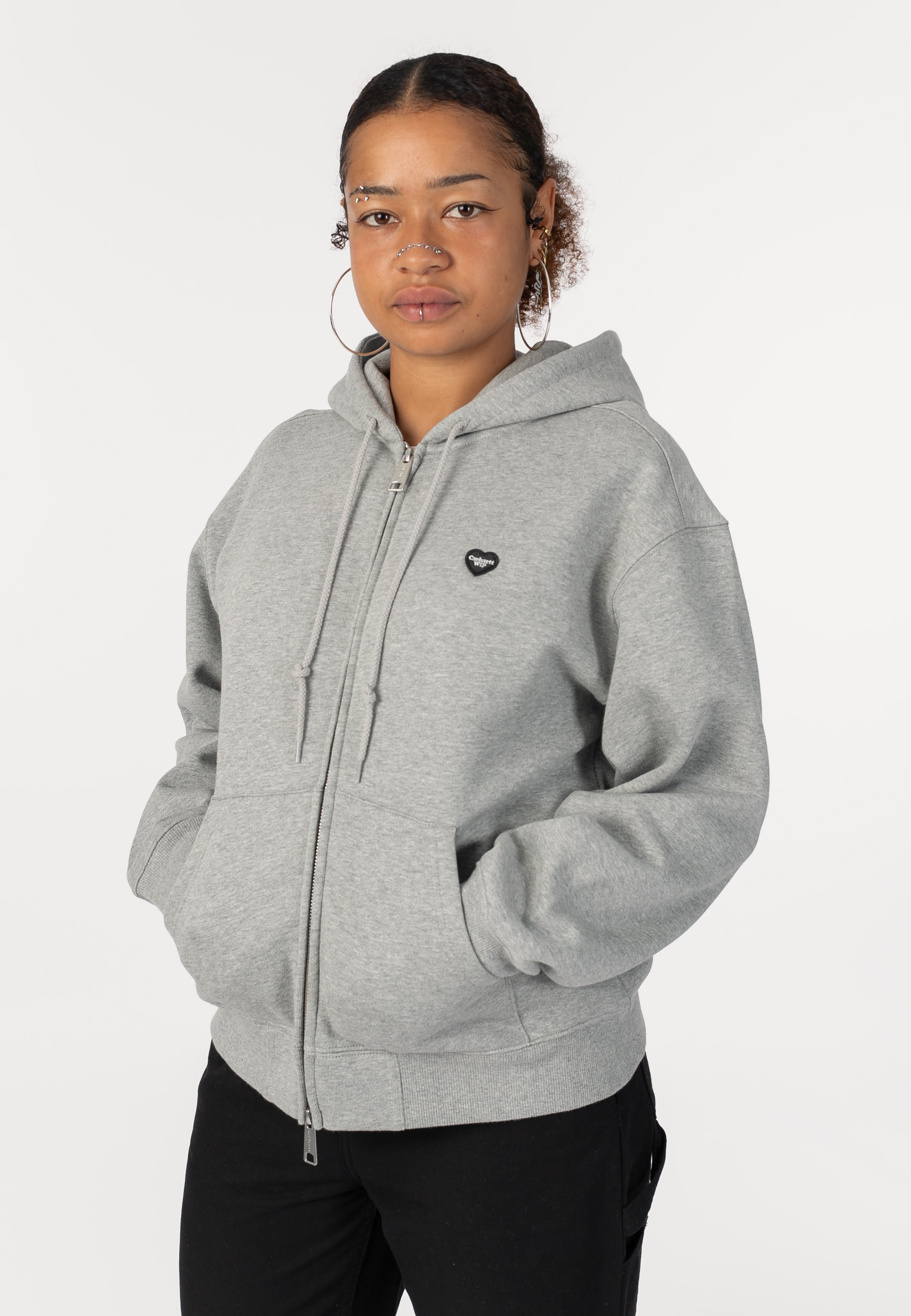 W' HD Small Heart Patch Grey Heather/Black - Hoodie