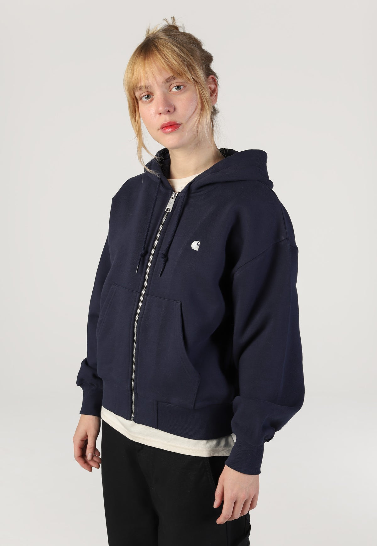 Carhartt WIP W' Hooded Casey Dark Navy/Silver Vetoketju huppari | Women-Image