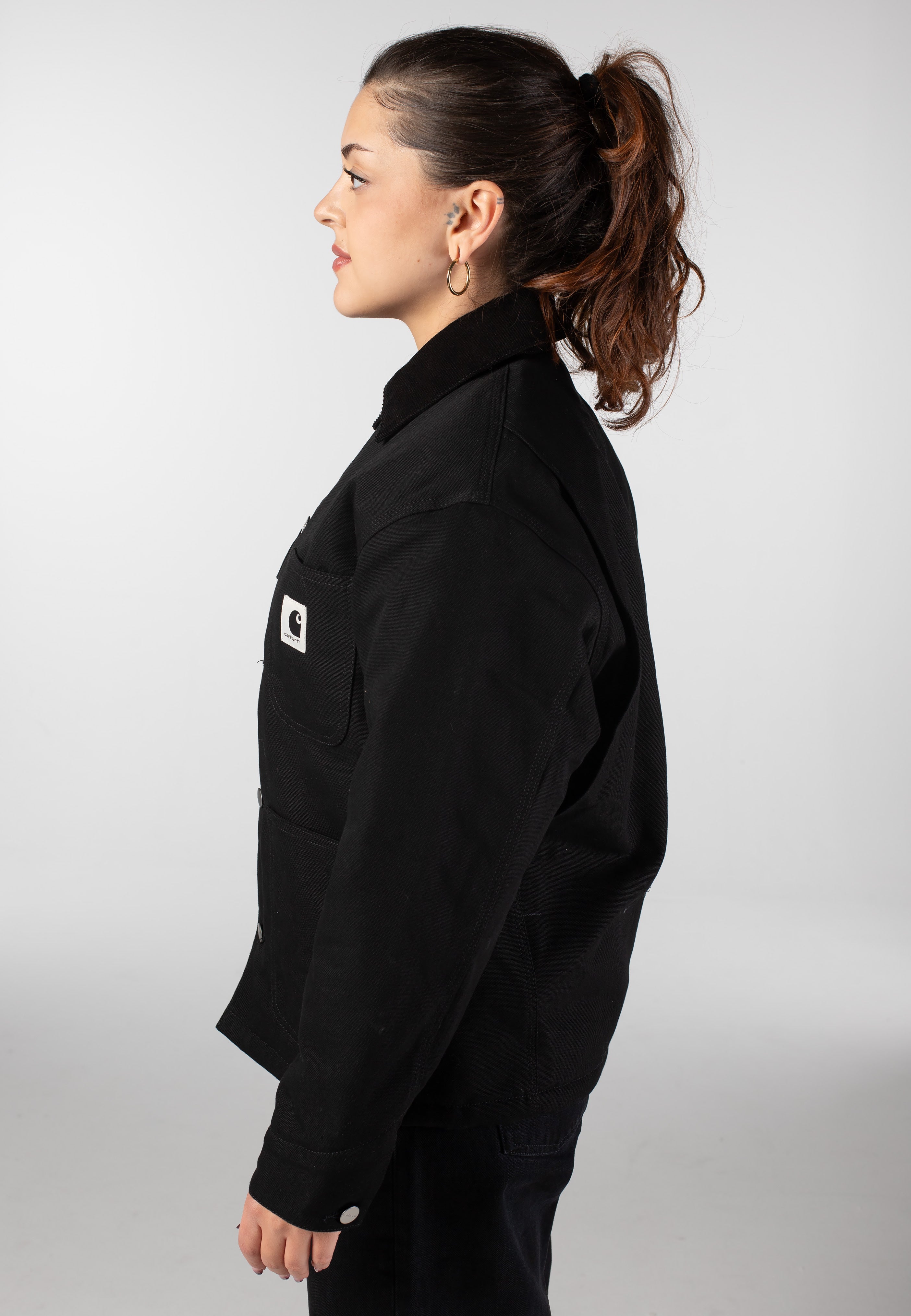 慈雨　長袖ジャケット　羽織り　プリーツ加工　ブラック　ポケット　フロントボタン W' OG Michigan Rigid Black/Black - Jacket