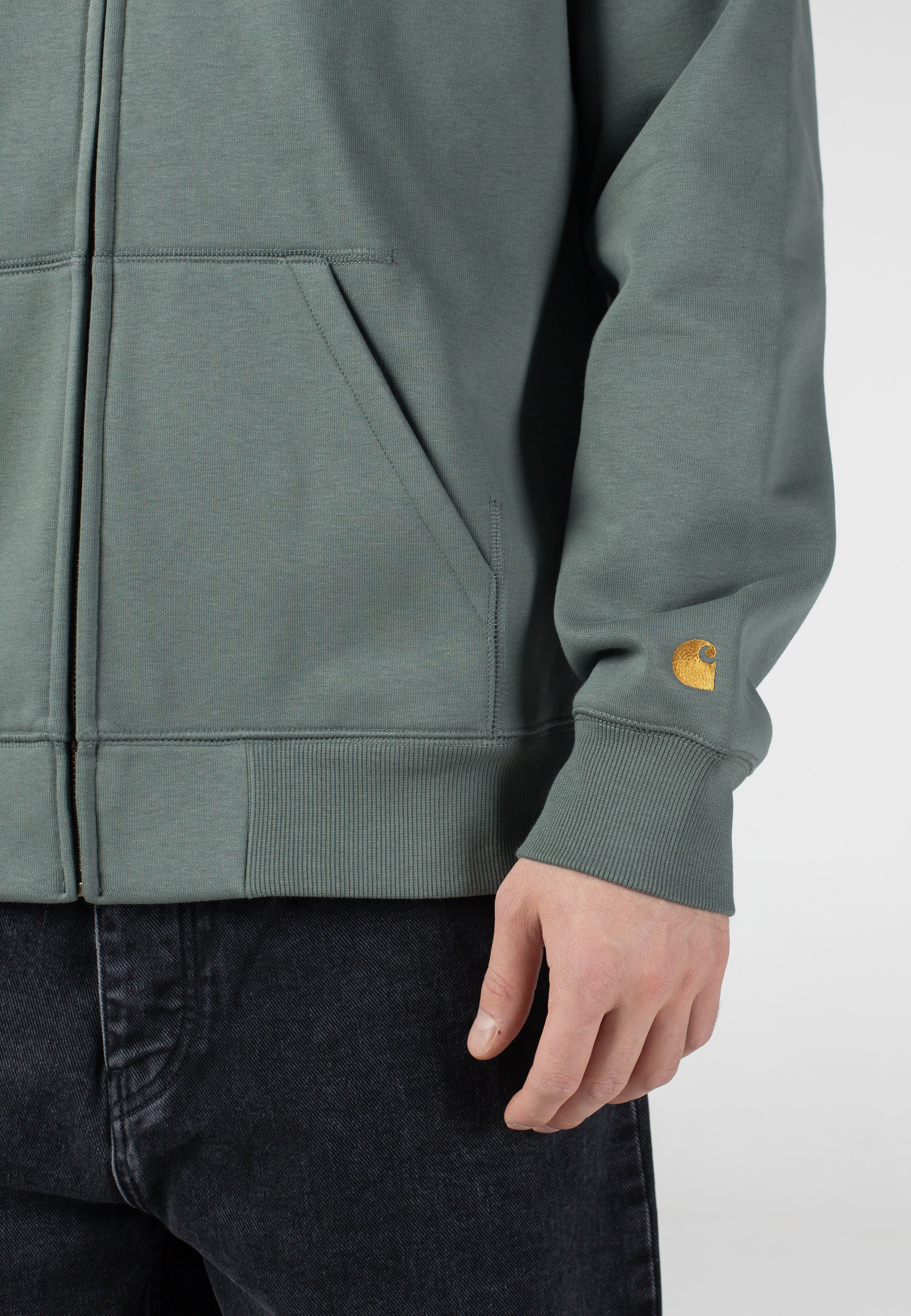 Carhartt WIP - Hooded Chase Velvet Green/Gold - Zipper | Men-Image