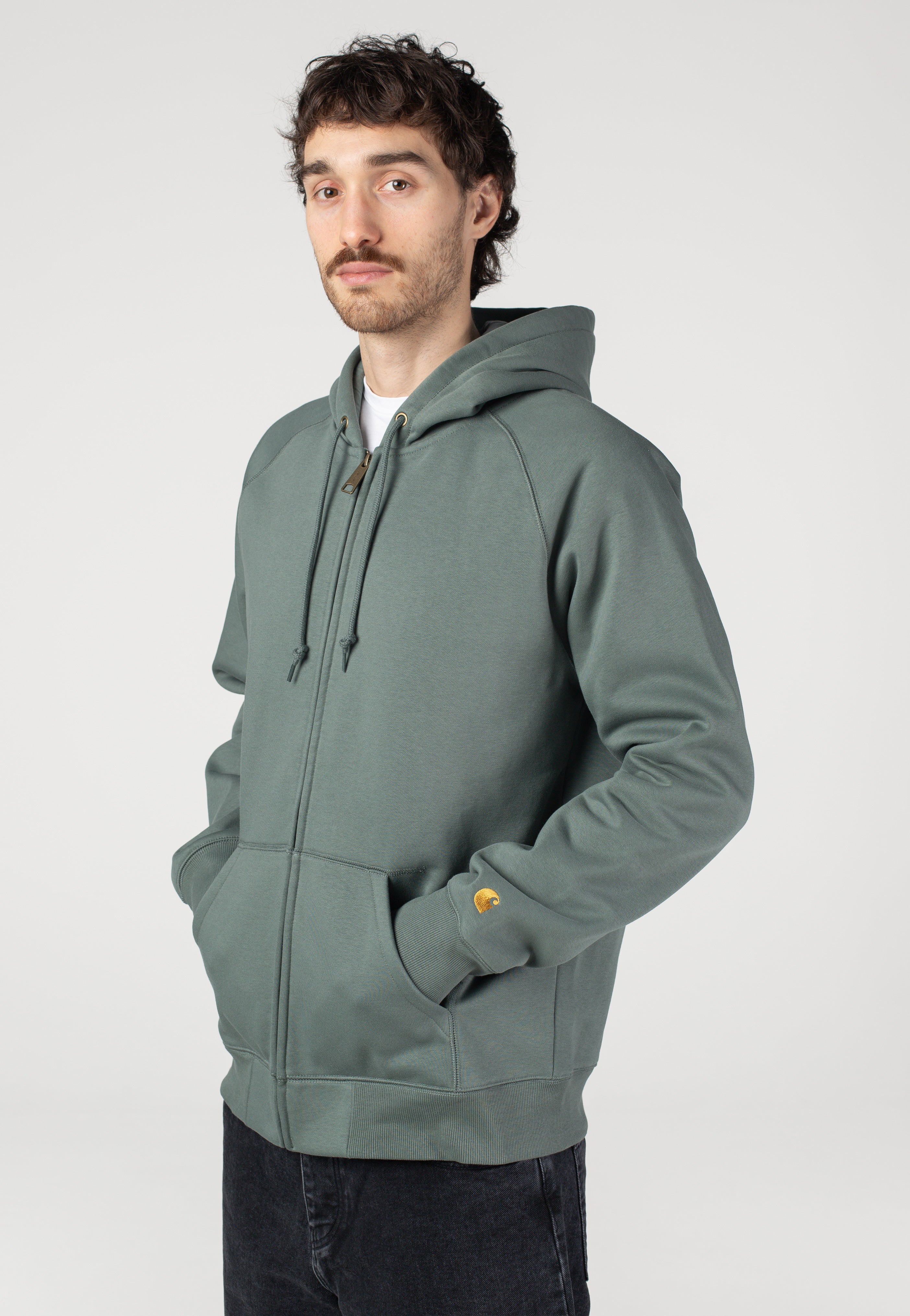 Carhartt WIP - Hooded Chase Velvet Green/Gold - Zipper | Men-Image