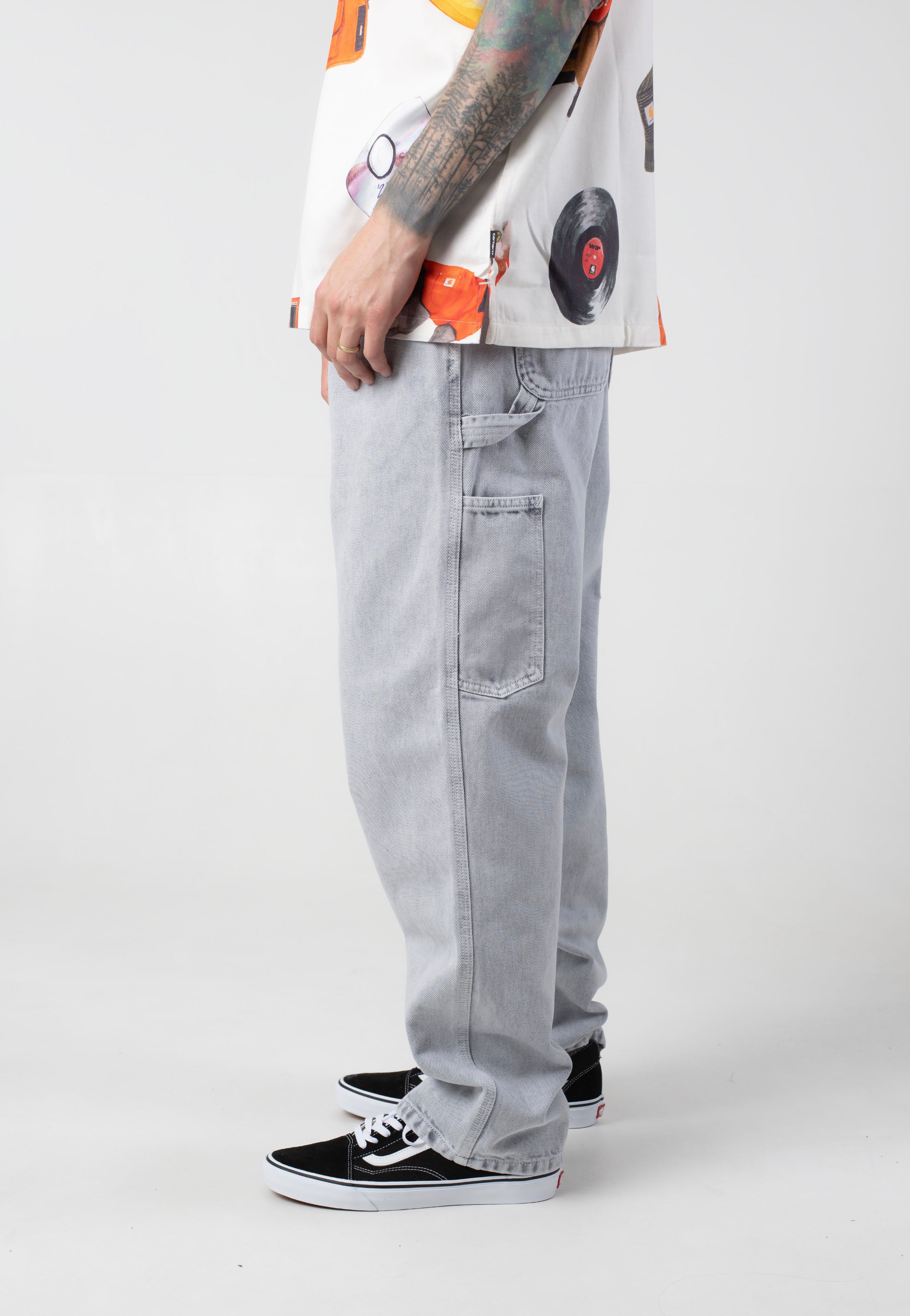 Carhartt WIP - Single Knee Black Chalk Wash - Pants | Men-Image