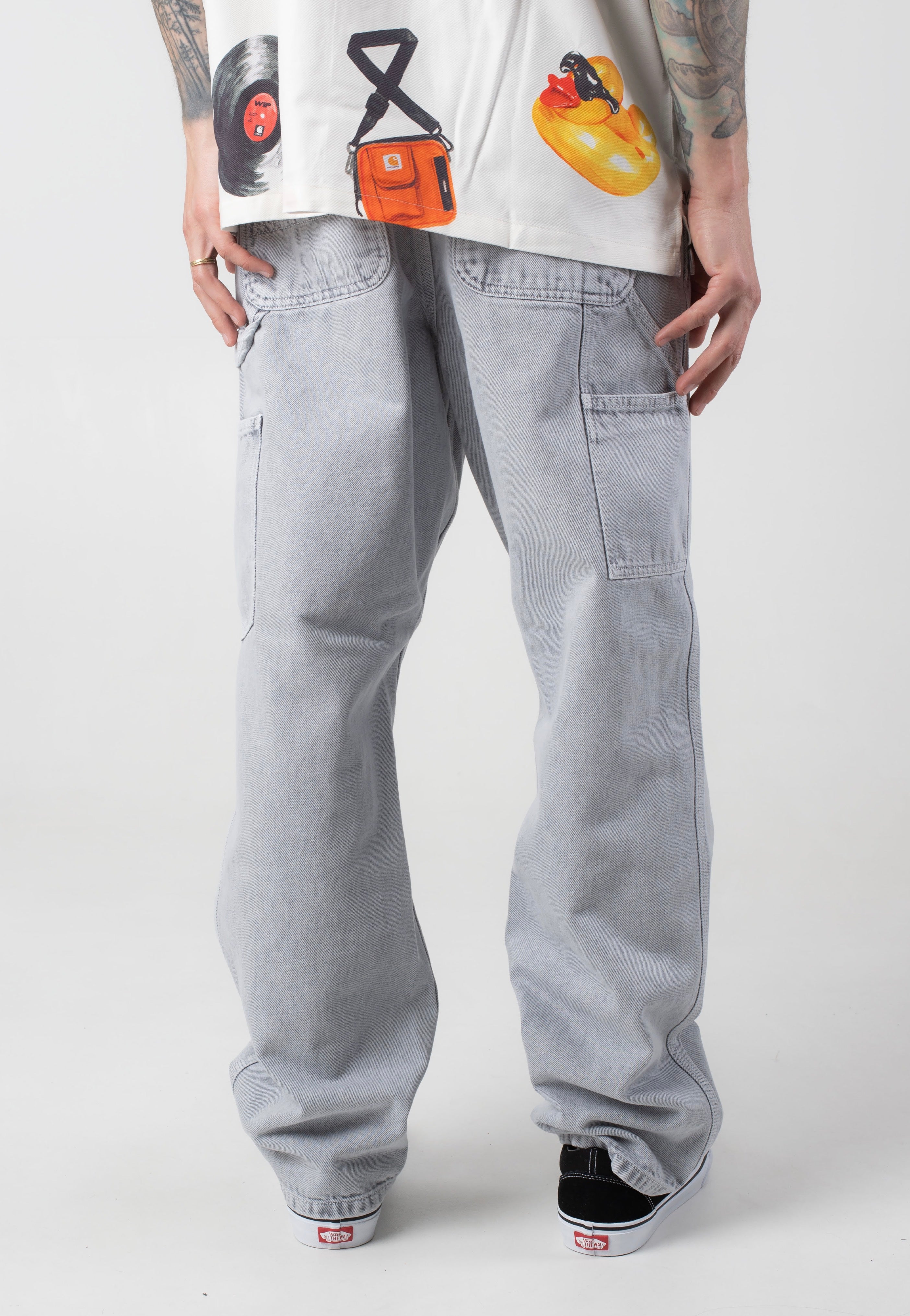 Carhartt WIP - Single Knee Black Chalk Wash - Pants | Men-Image