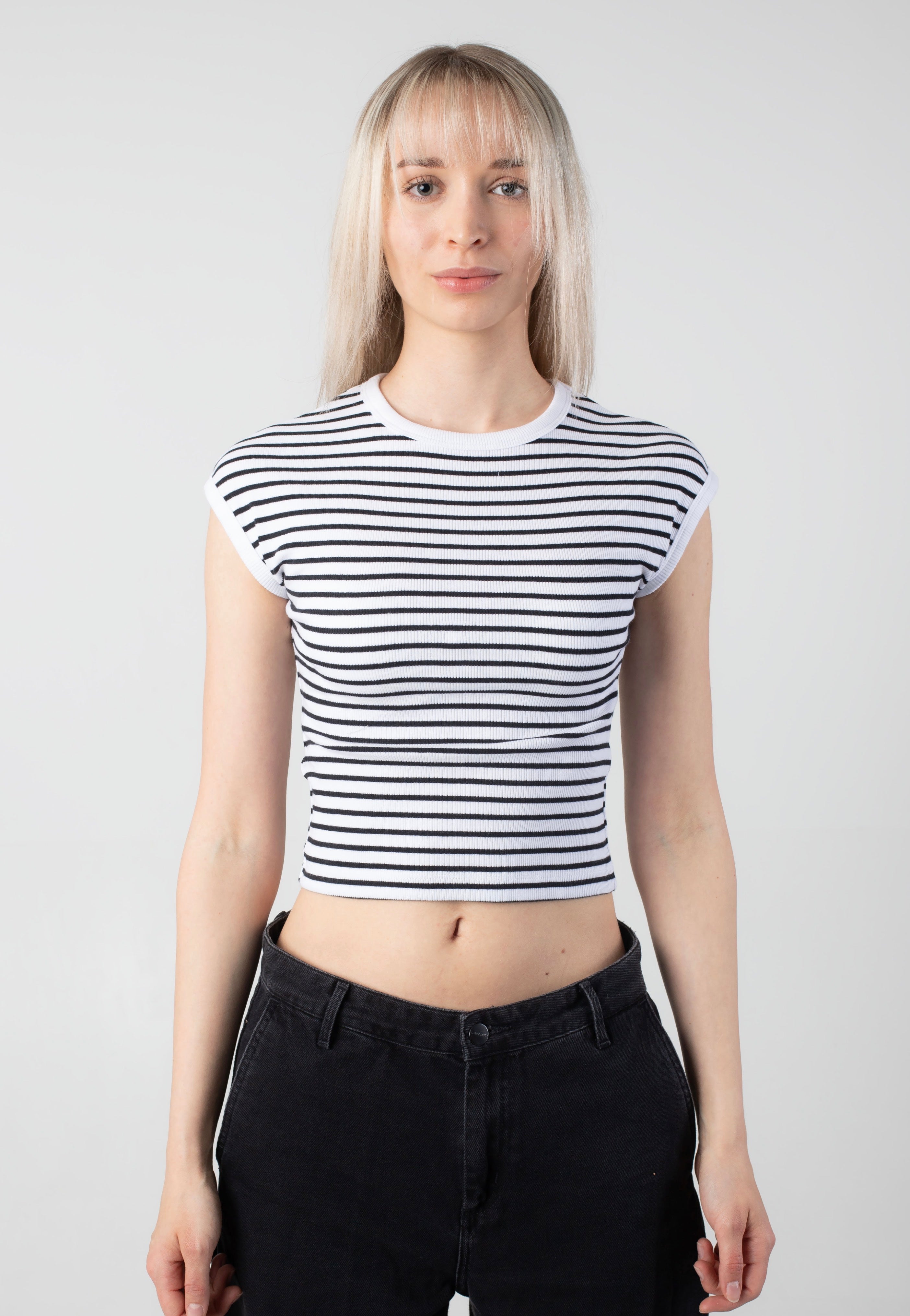 Noisy May - Judy Striped Bright White Black - Top | Women-Image
