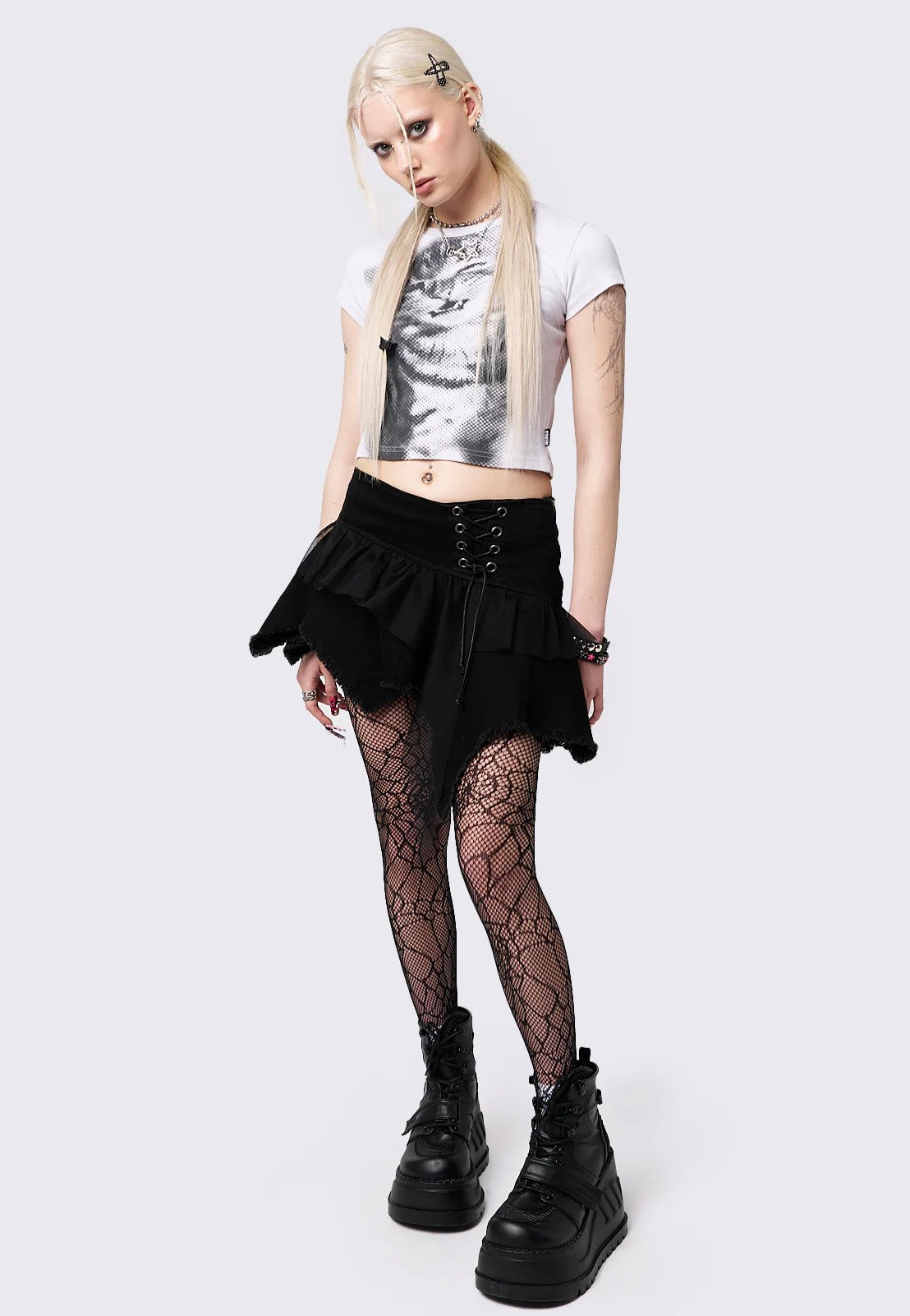 Minga London - Cassandra Asymmetric Lace Up Black - Skirt | Impericon