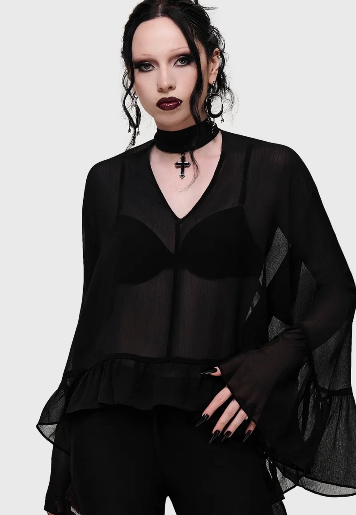 Killstar Cathedral Garden Chiffon Black Pusero | Women-Image