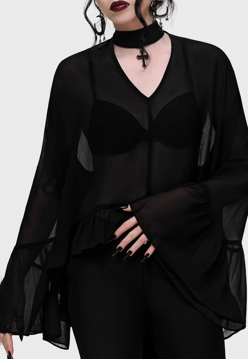 Killstar Cathedral Garden Chiffon Black Pusero | Women-Image