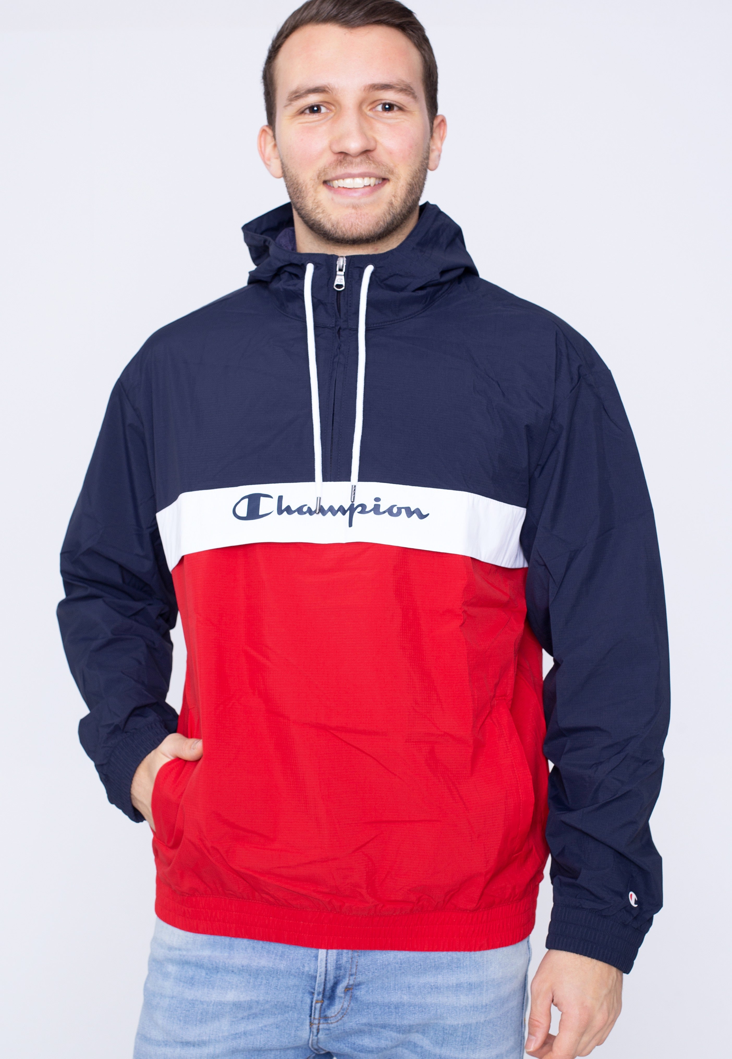 Champion - Halfzip Hooded HTR/NNY/WHT - Jacket | Men-Image