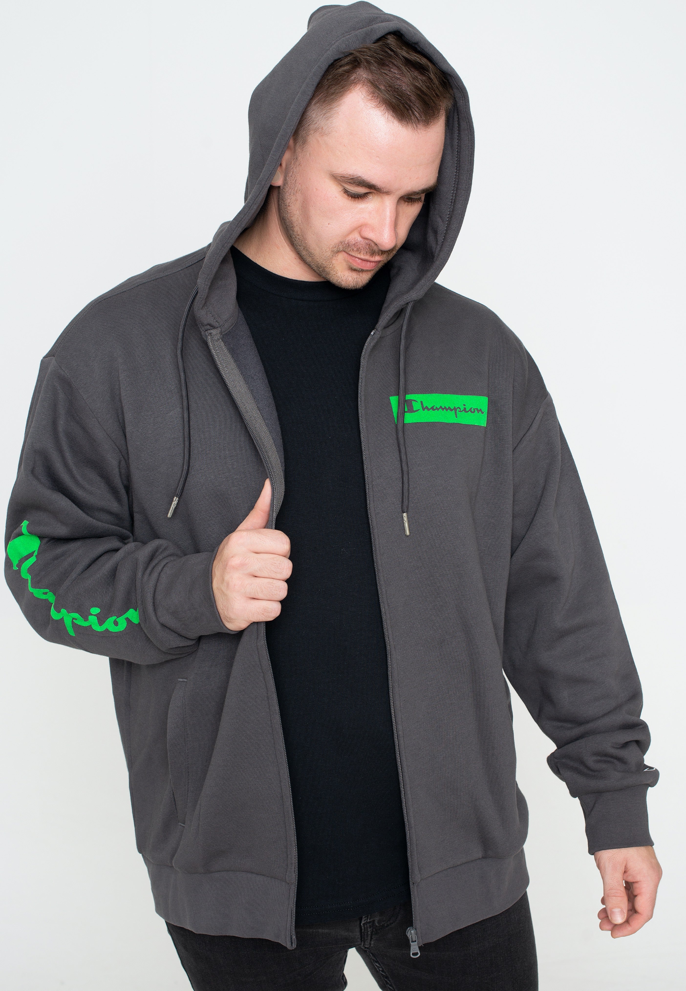 Champion - Hooded Full Zip Forged Iron - Zipper | Men-Image