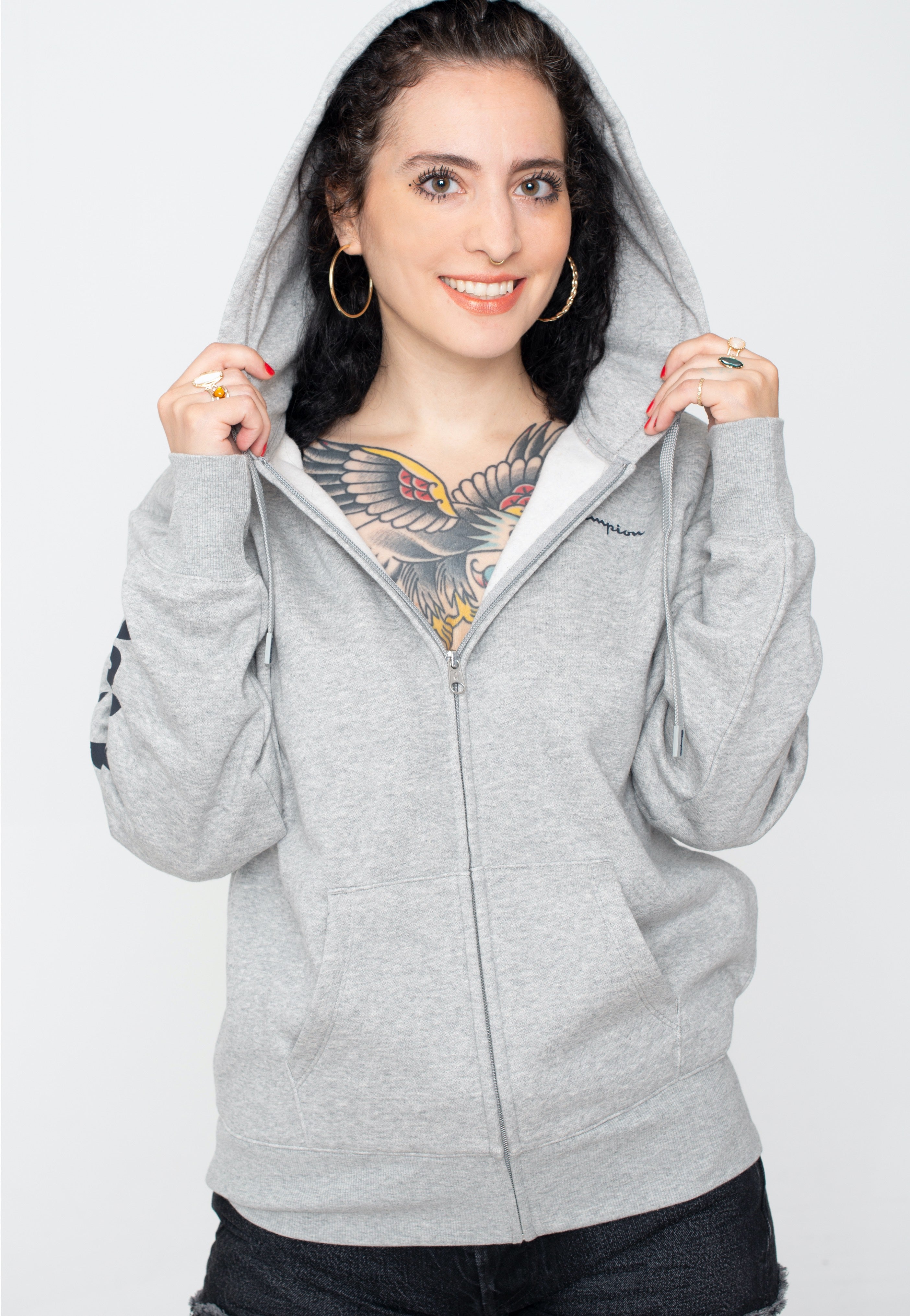 Champion - Hooded Full Zip Gray Melange Light - Zipper | Women-Image
