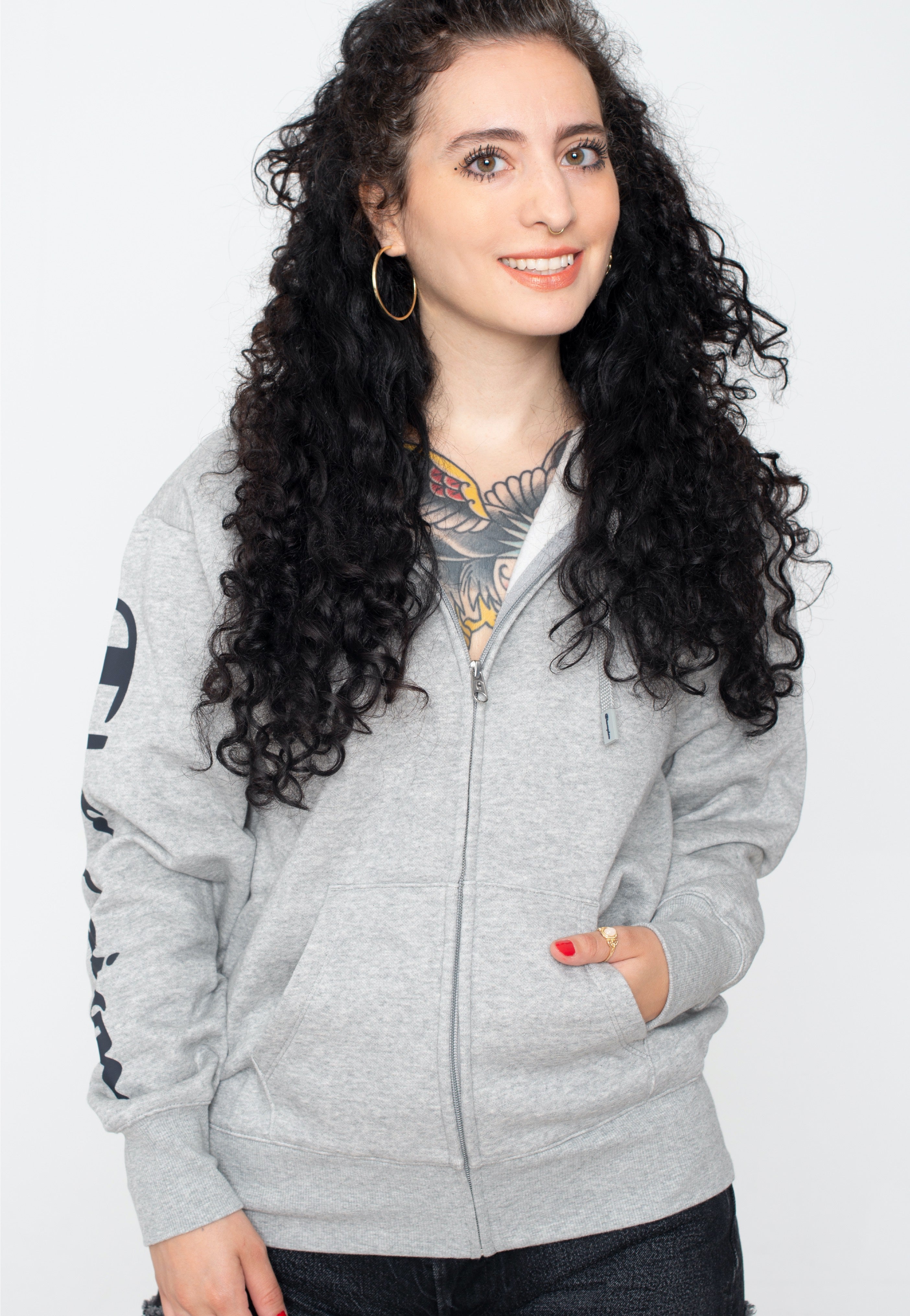 Champion - Hooded Full Zip Gray Melange Light - Zipper | Women-Image