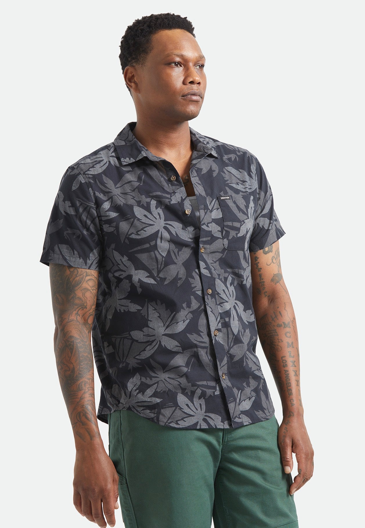 Brixton - Charter Print Black/Trooper/Future Grey Palm - Shirt | Men-Image
