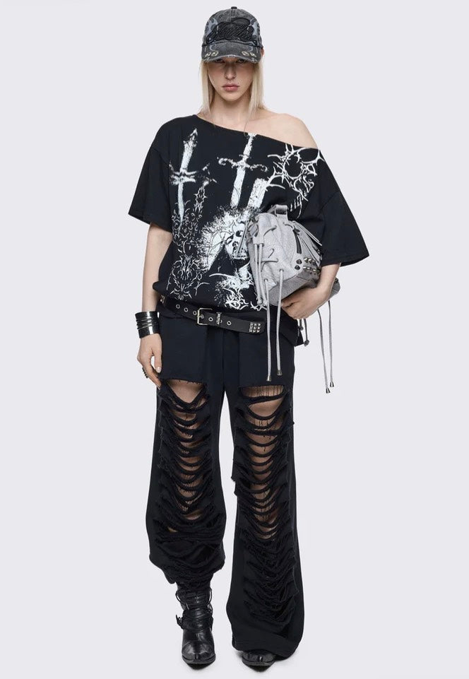 Minga London - Crown of Swords Off Shoulder Black - T-Shirt | Women-Image