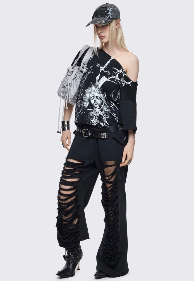 Minga London - Crown of Swords Off Shoulder Black - T-Shirt | Women-Image