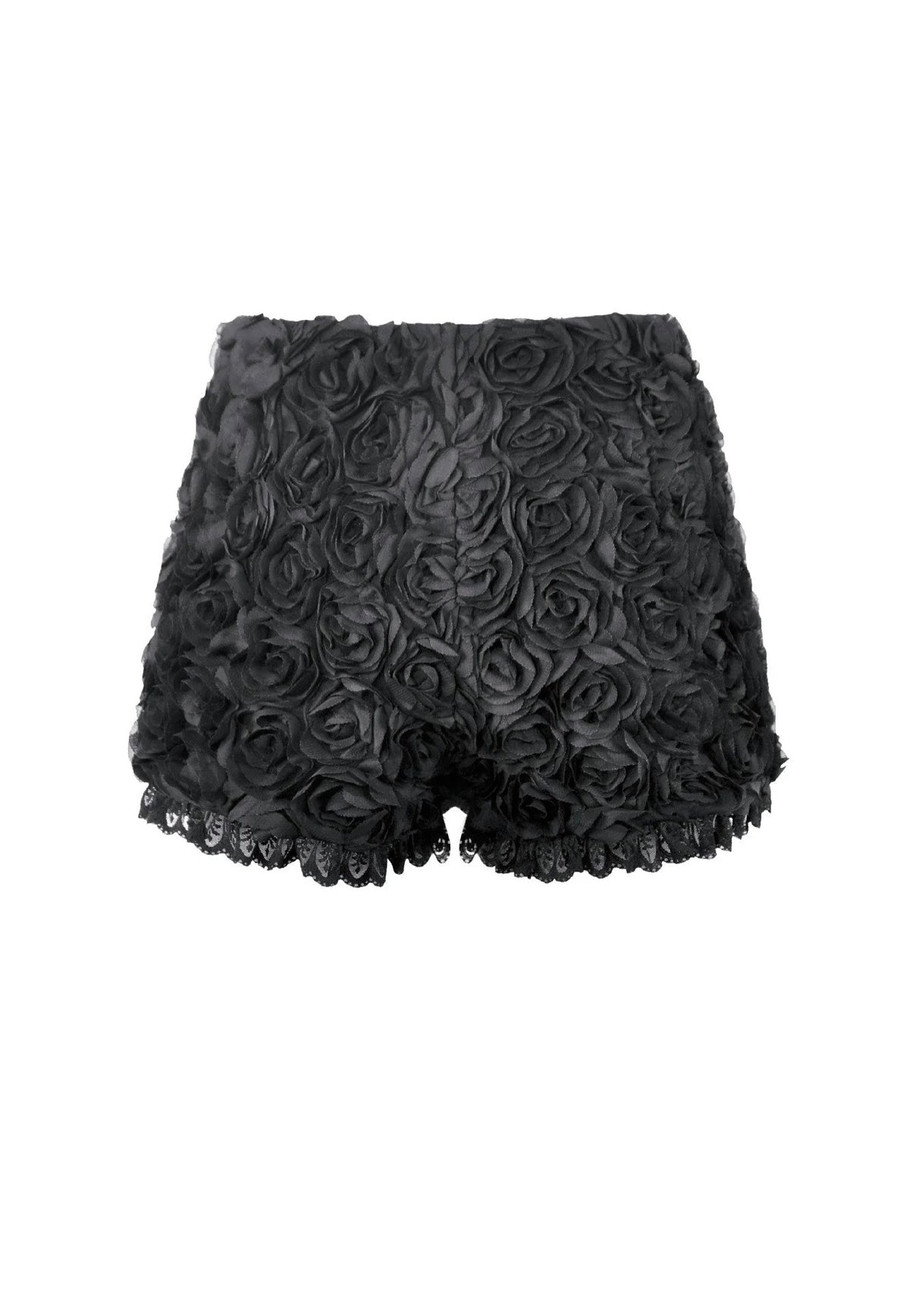 Dark In Love Dark Rose Gothic 3D Floral Jacquard Lace Trimmed Shorts | Women-Image