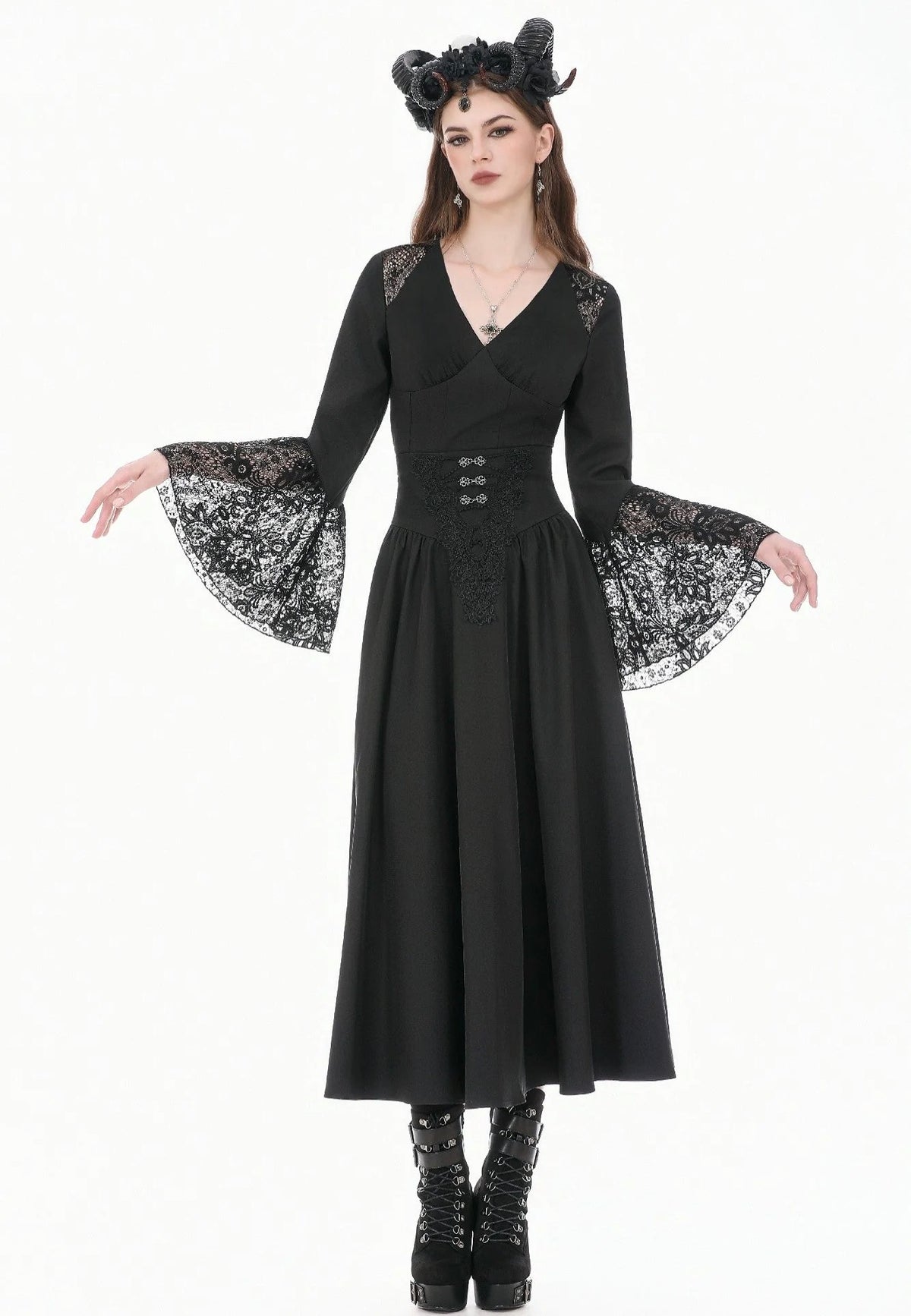 Dark In Love Gothic High Waist Hollow Embroidery Sukně | Women-Image