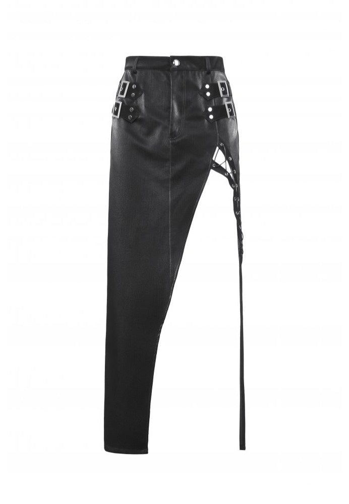 Dark In Love - Punk Black Leather Bodycon Split - Skirt | Women-Image