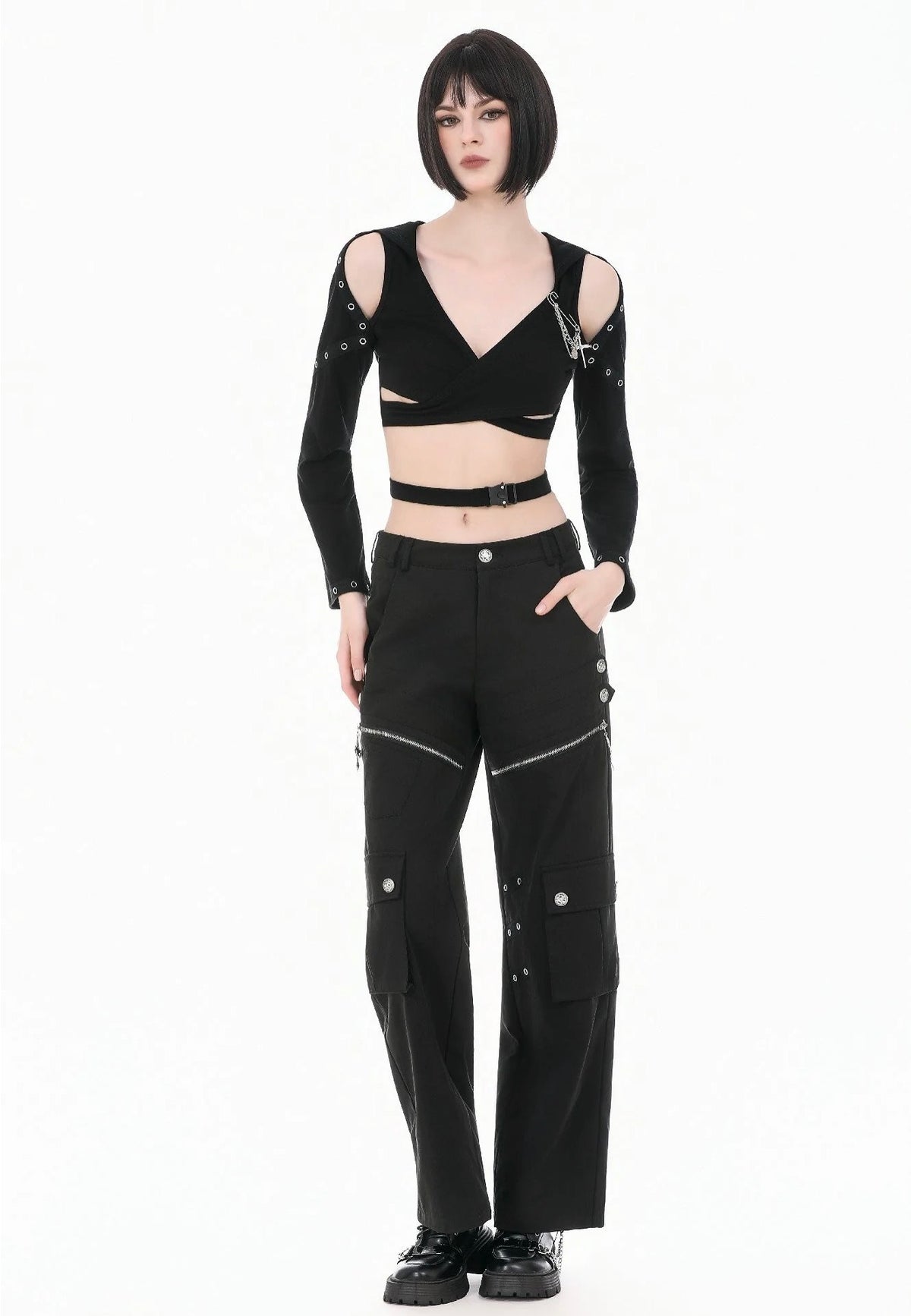 Dark In Love Urban Mobility Dark Techwear Multi Pocket Cross Zip Kalhoty | Women-Image