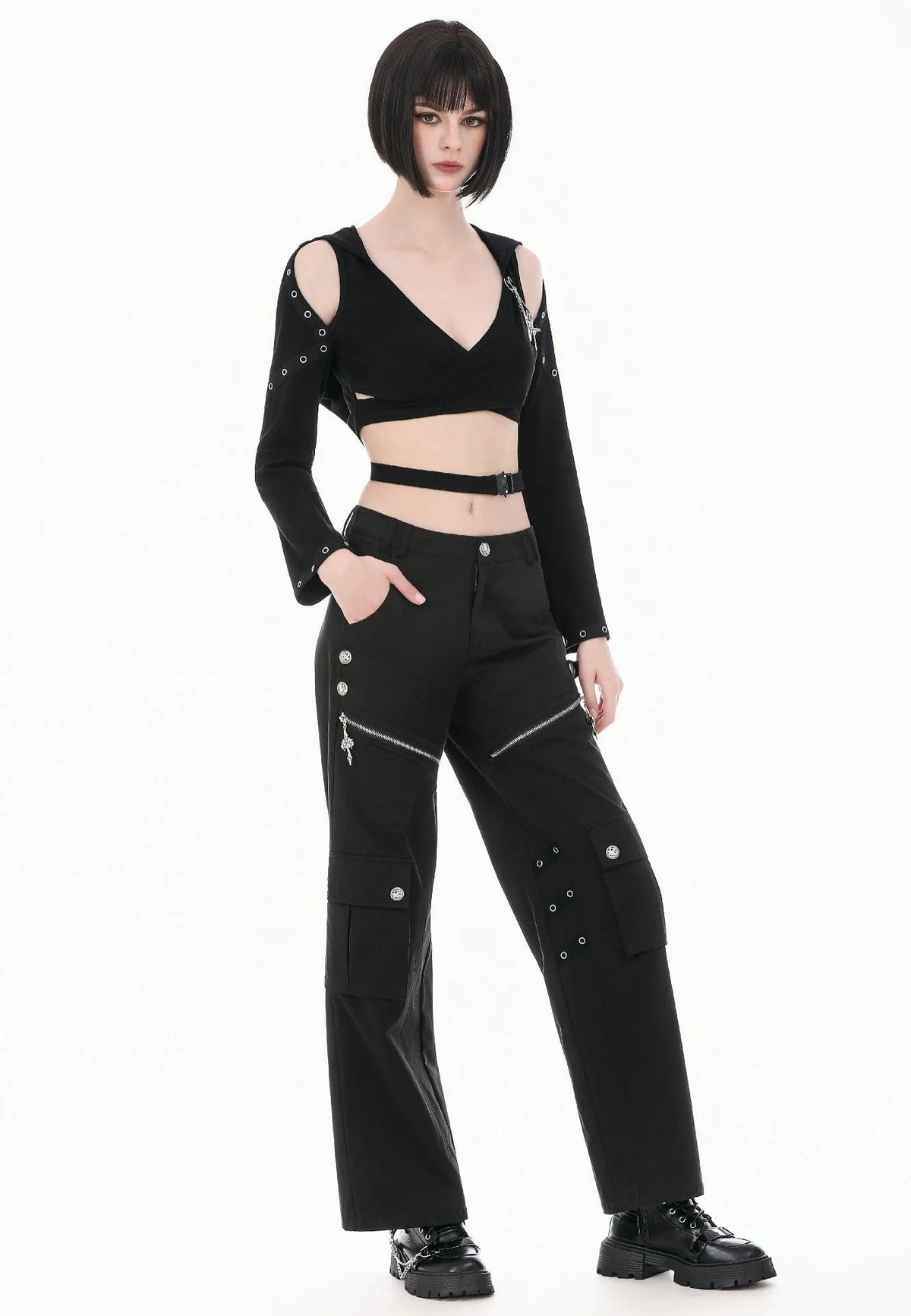 Dark In Love Urban Mobility Dark Techwear Multi Pocket Cross Zip Kalhoty | Women-Image