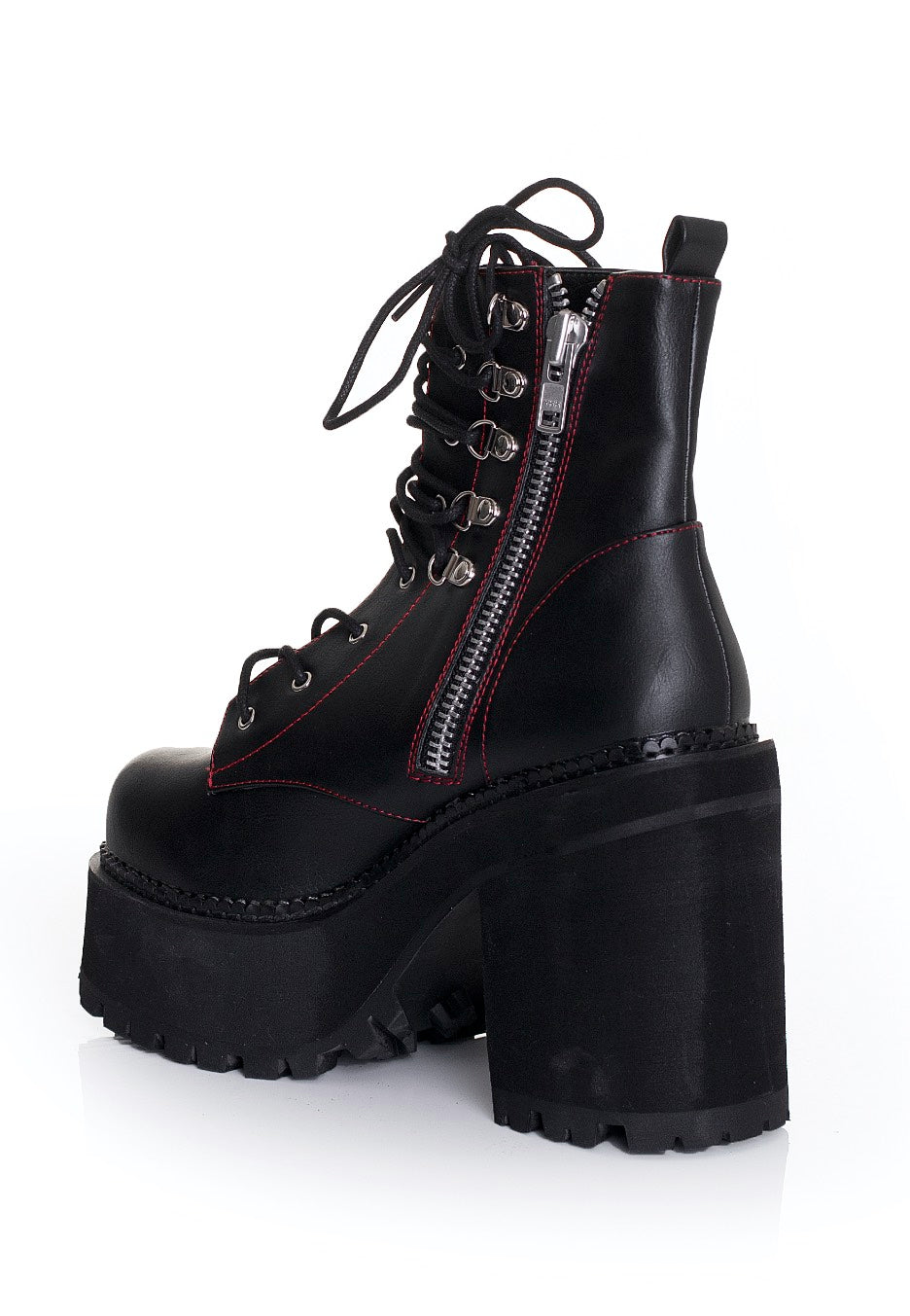 DemoniaCult - Assault 100 Lace Up Ankle D Ring Side Zip Black Vegan Leather - Girl Shoes | Women-Image