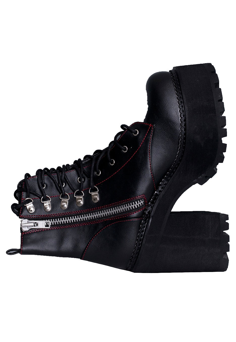 DemoniaCult - Assault 100 Lace Up Ankle D Ring Side Zip Black Vegan Leather - Girl Shoes | Women-Image