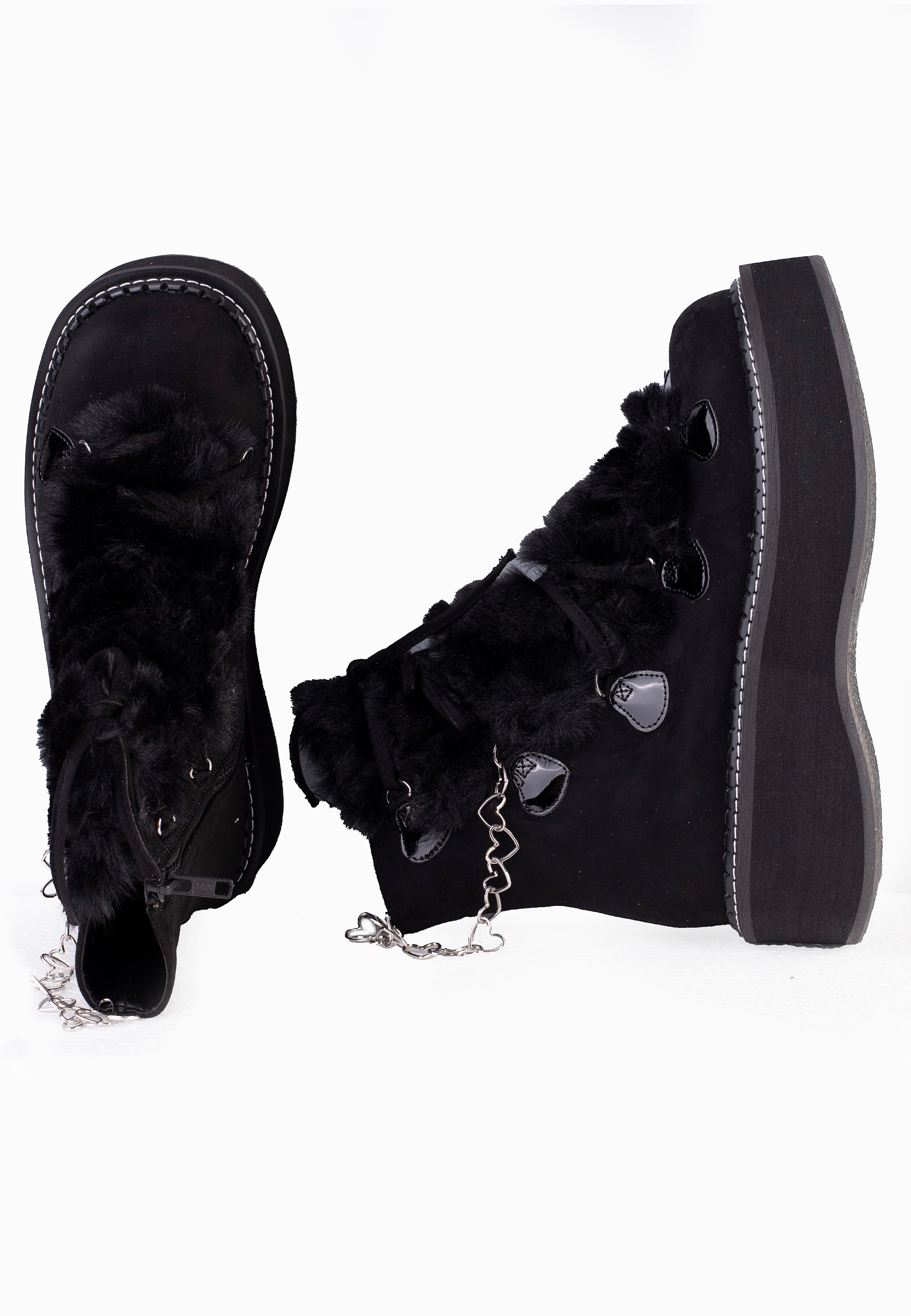 DemoniaCult - Emily 55 Black Vegan Suede Faux Fur - Girl Shoes | Women-Image