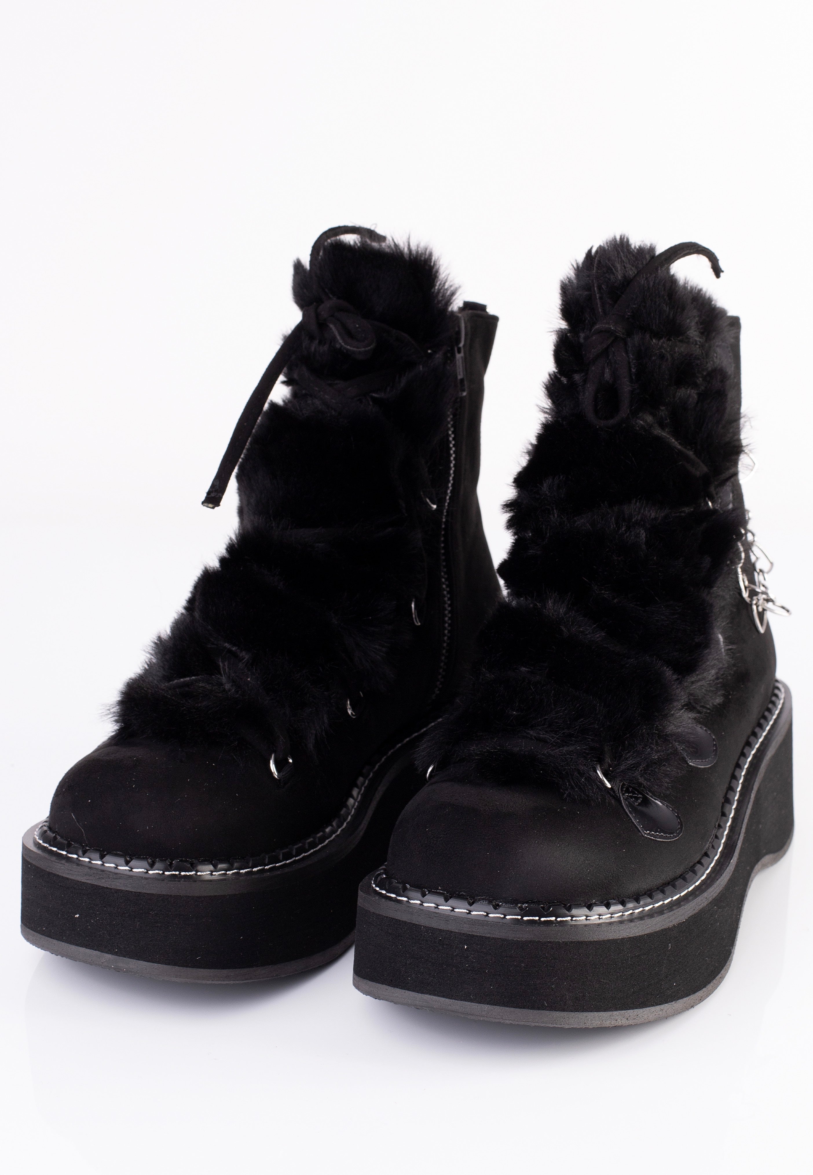 DemoniaCult Emily 55 Black Vegan Suede Faux Fur - Girl Shoes